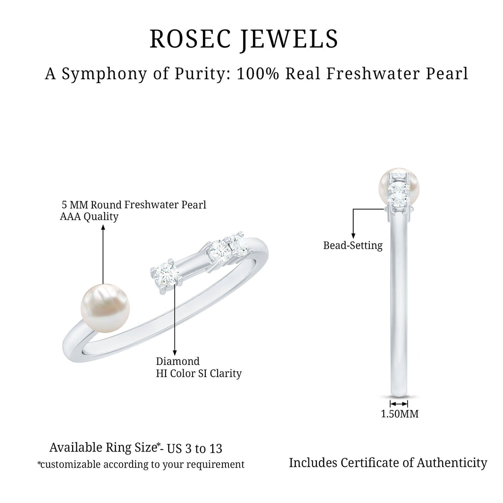 Natural 2 Carat Freshwater Pearl Promise Ring with Diamond