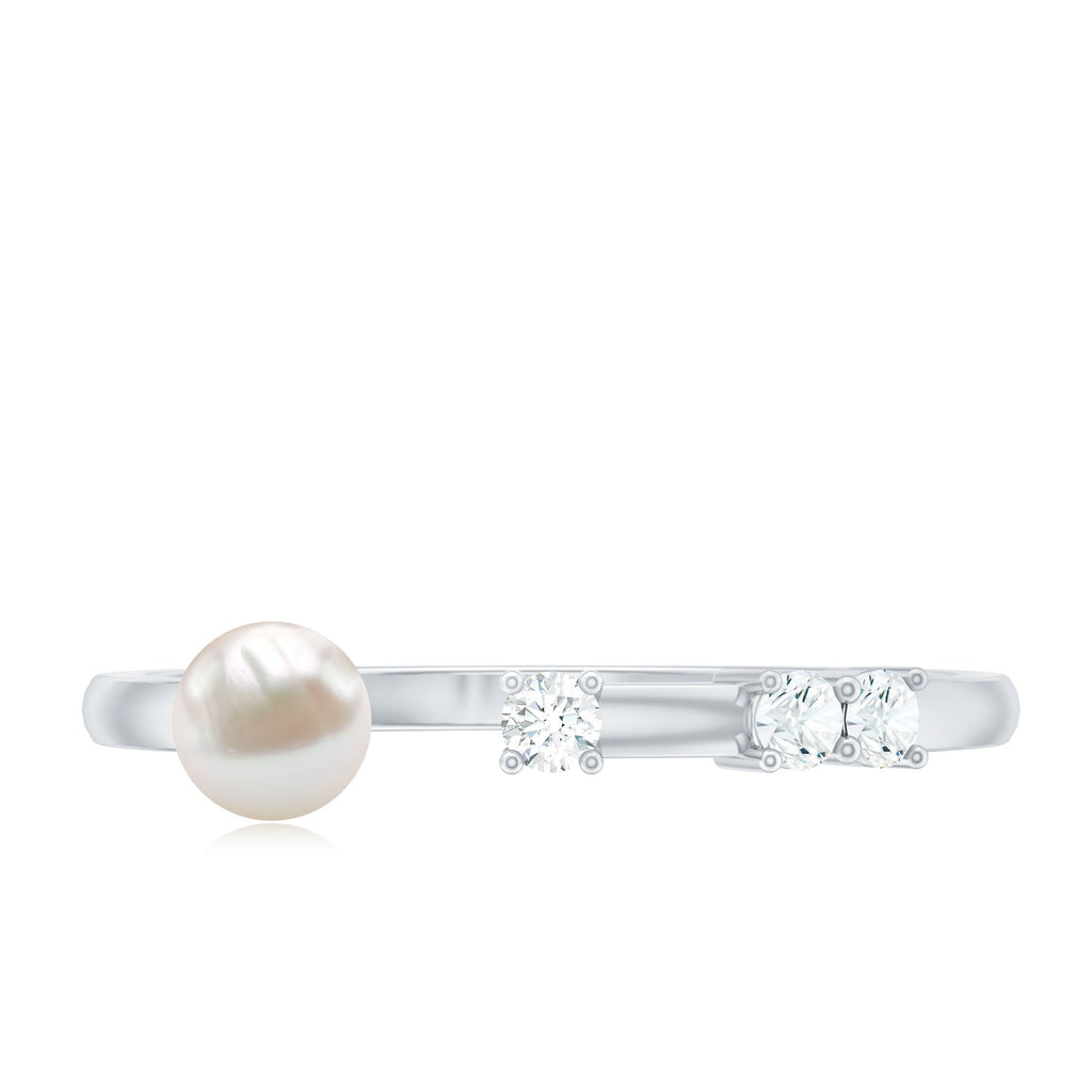 Natural 2 Carat Freshwater Pearl Promise Ring with Diamond