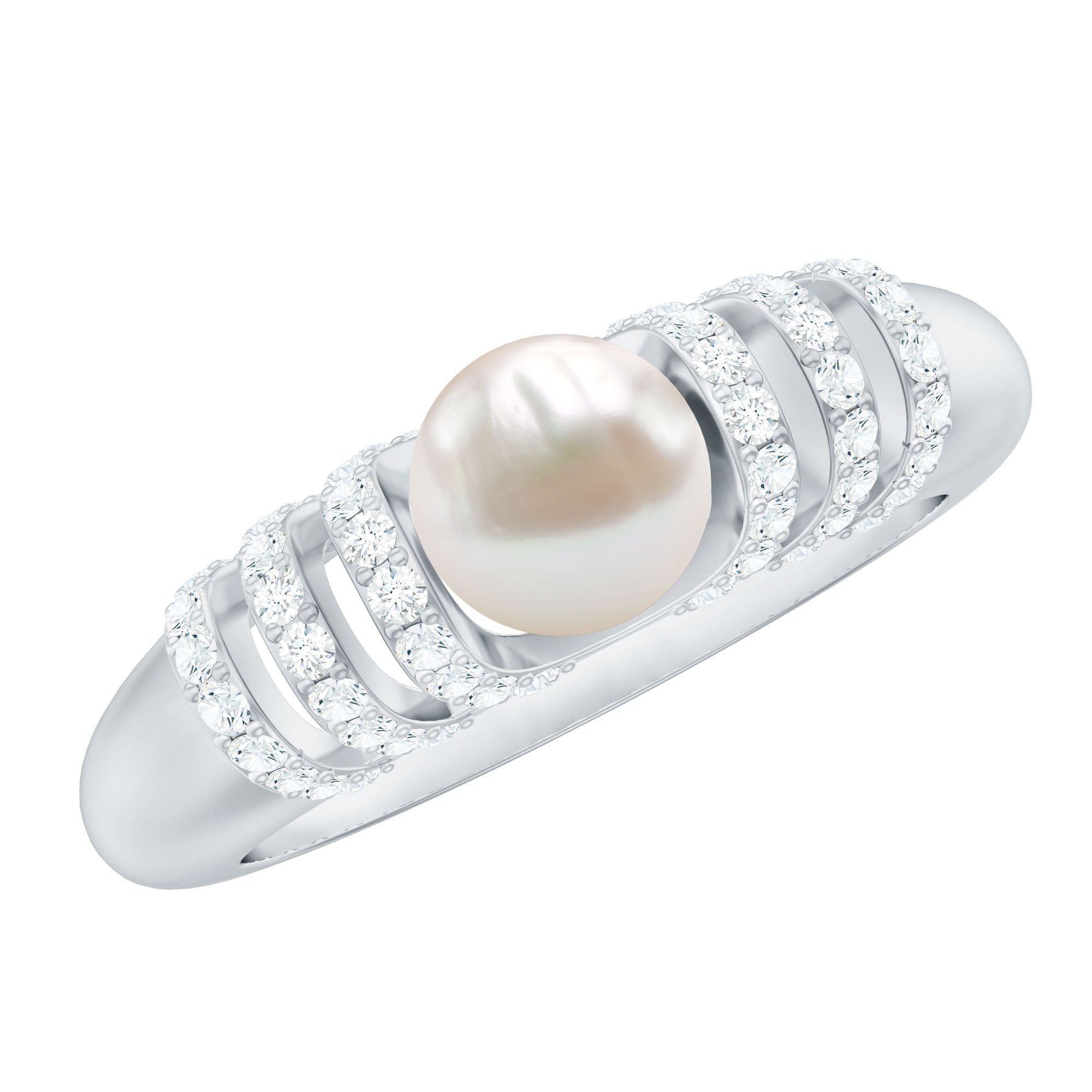 2 Carat Freshwater Pearl Diamond Engagement Ring for Women