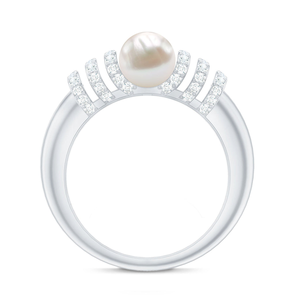 2 Carat Freshwater Pearl Diamond Engagement Ring for Women