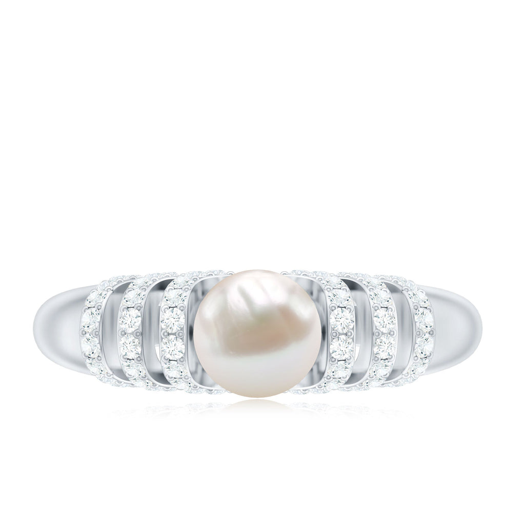 2 Carat Freshwater Pearl Diamond Engagement Ring for Women