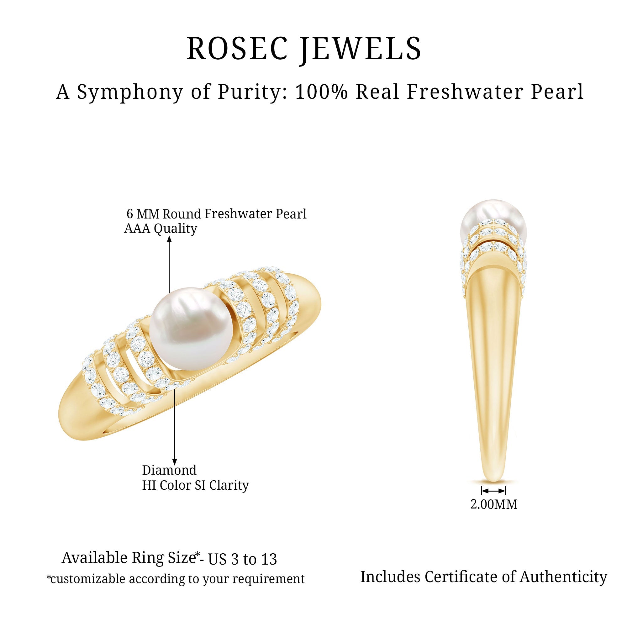 2 Carat Freshwater Pearl Diamond Engagement Ring for Women