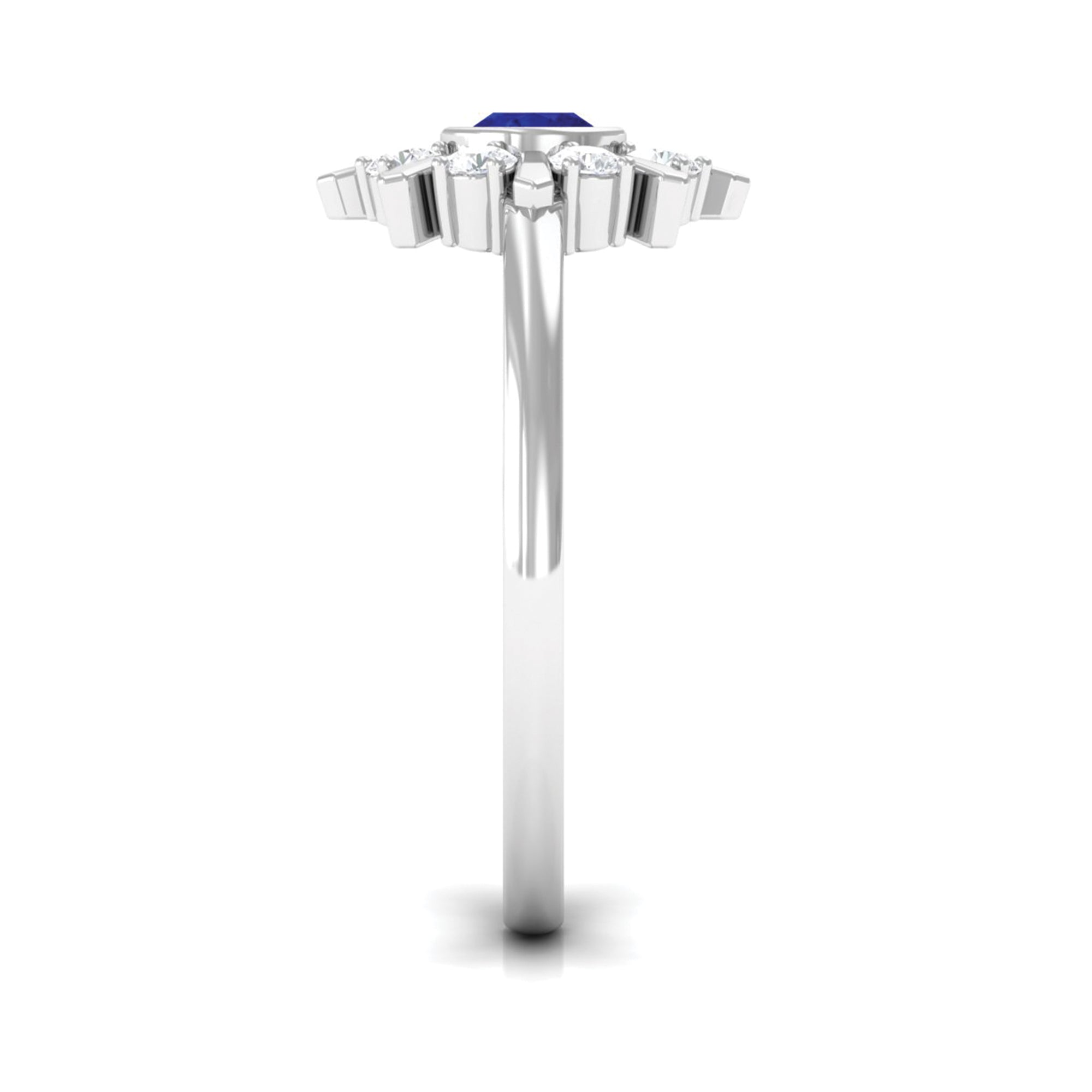 Certified Real Blue Sapphire Flower Promise Ring with Diamond