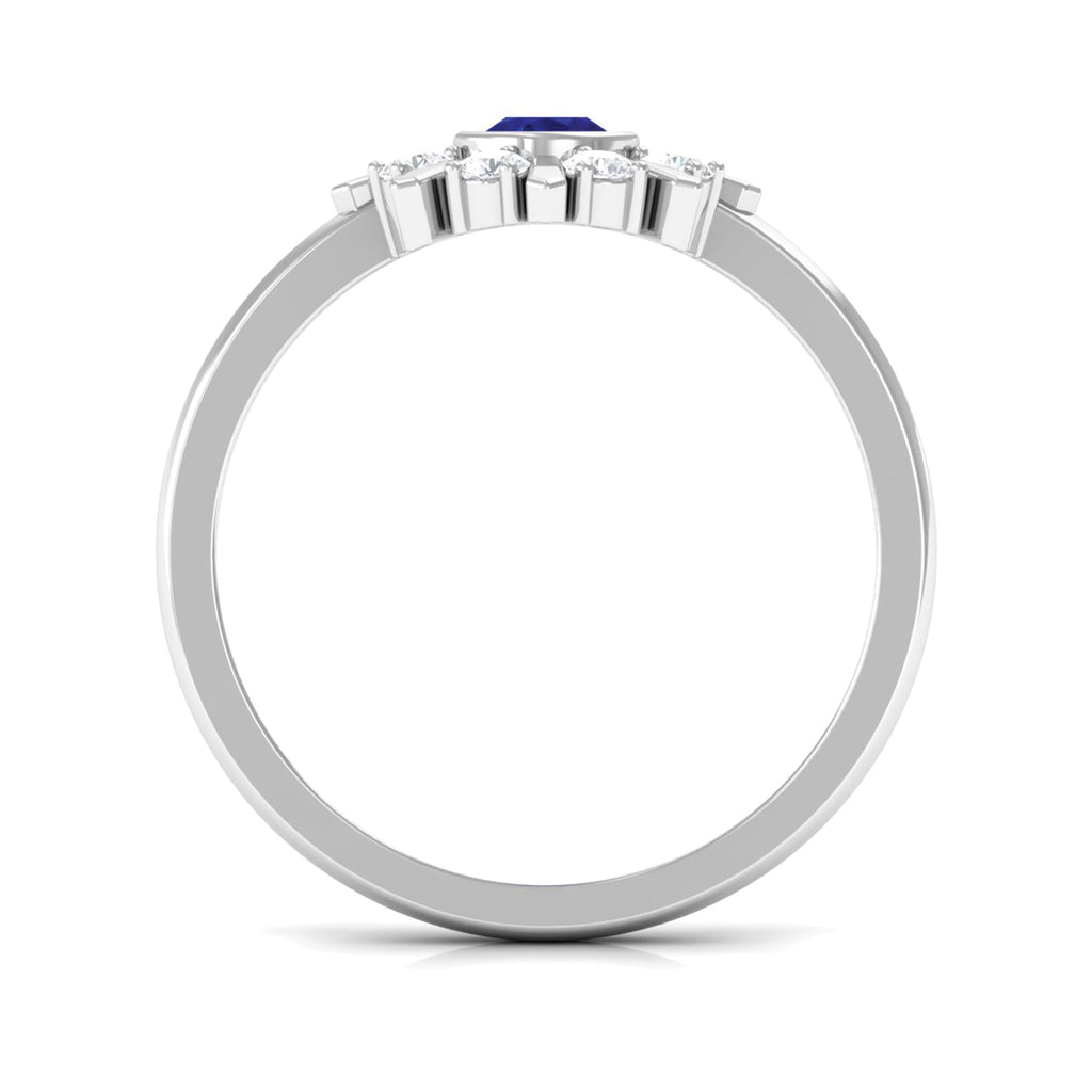 Certified Real Blue Sapphire Flower Promise Ring with Diamond