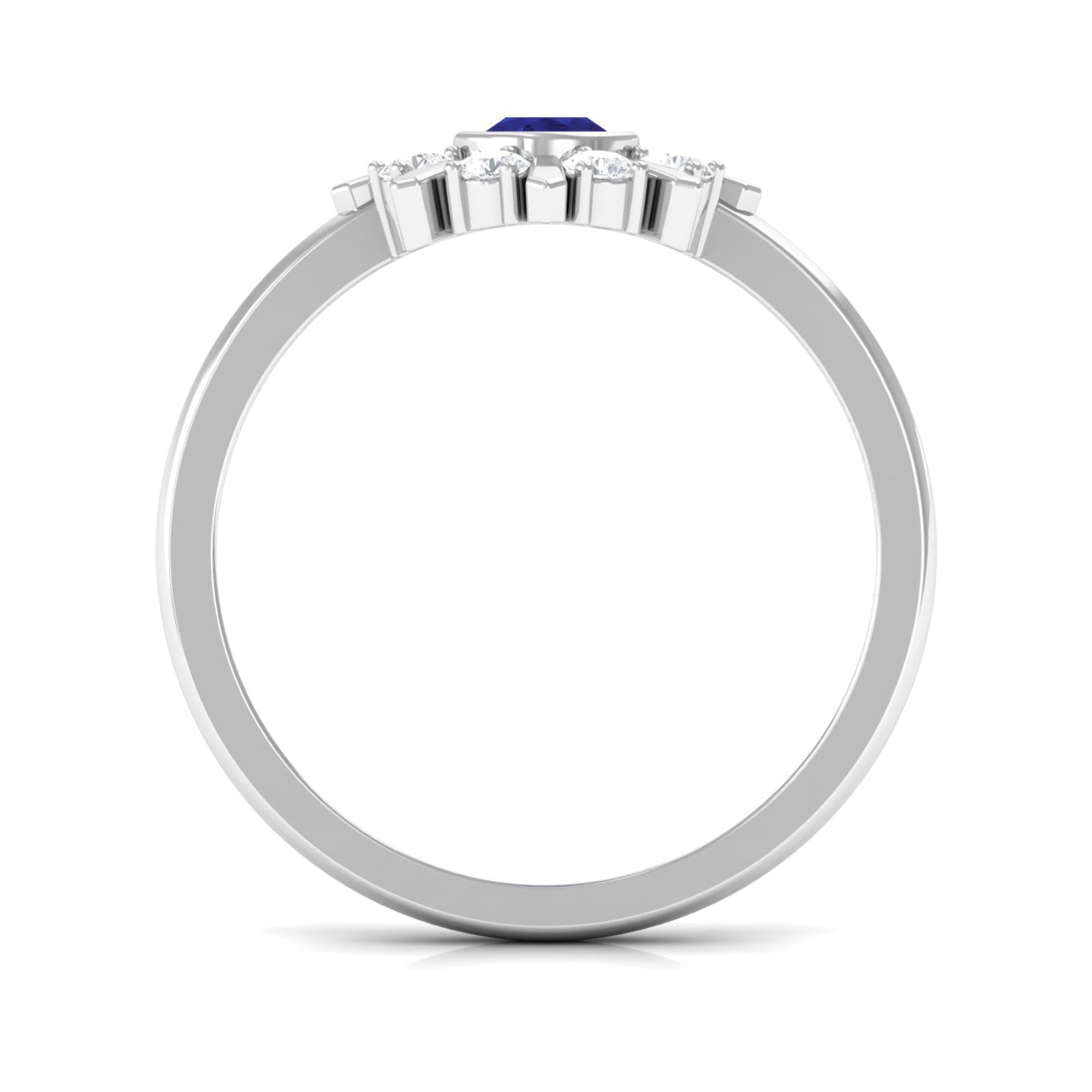Certified Real Blue Sapphire Flower Promise Ring with Diamond