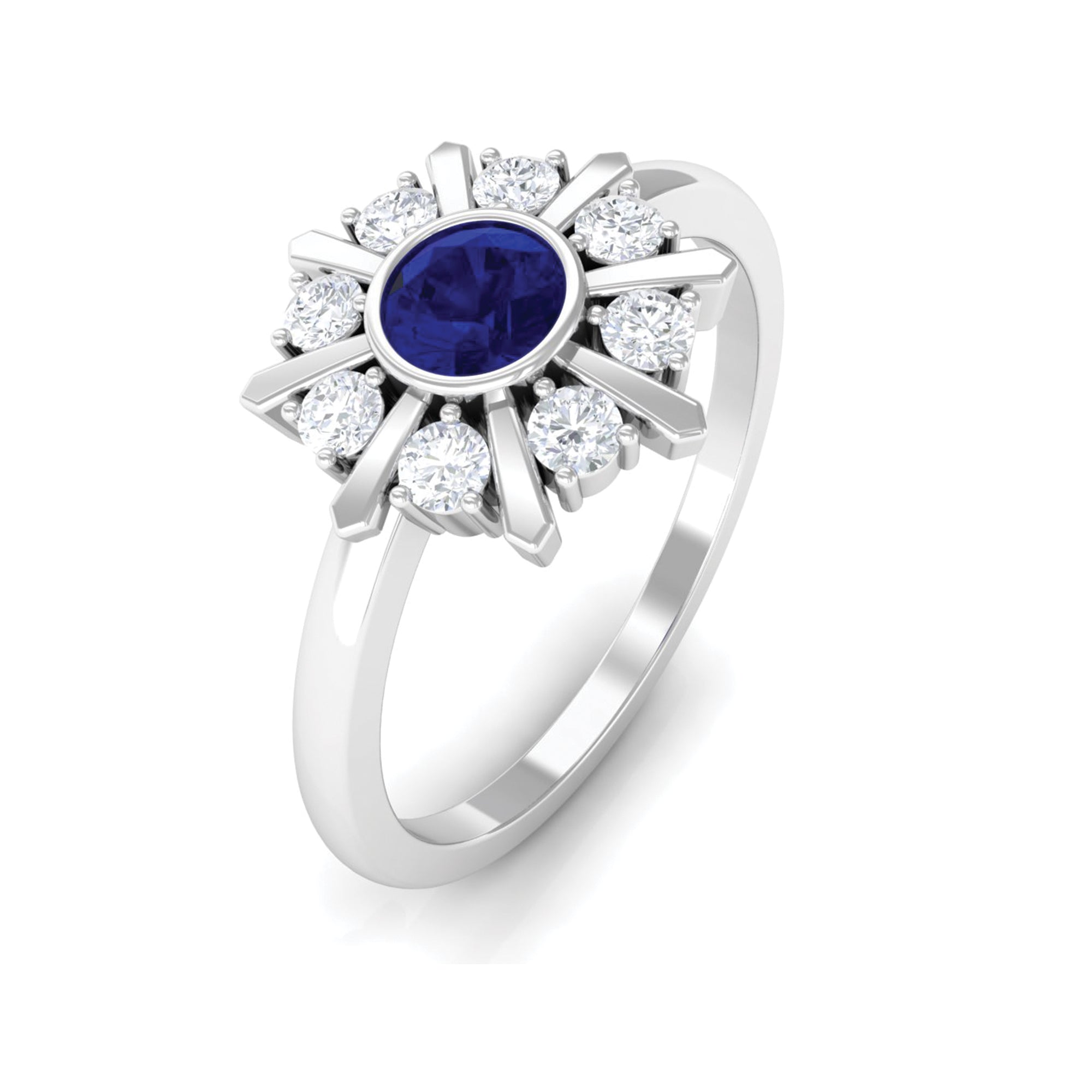 Certified Real Blue Sapphire Flower Promise Ring with Diamond