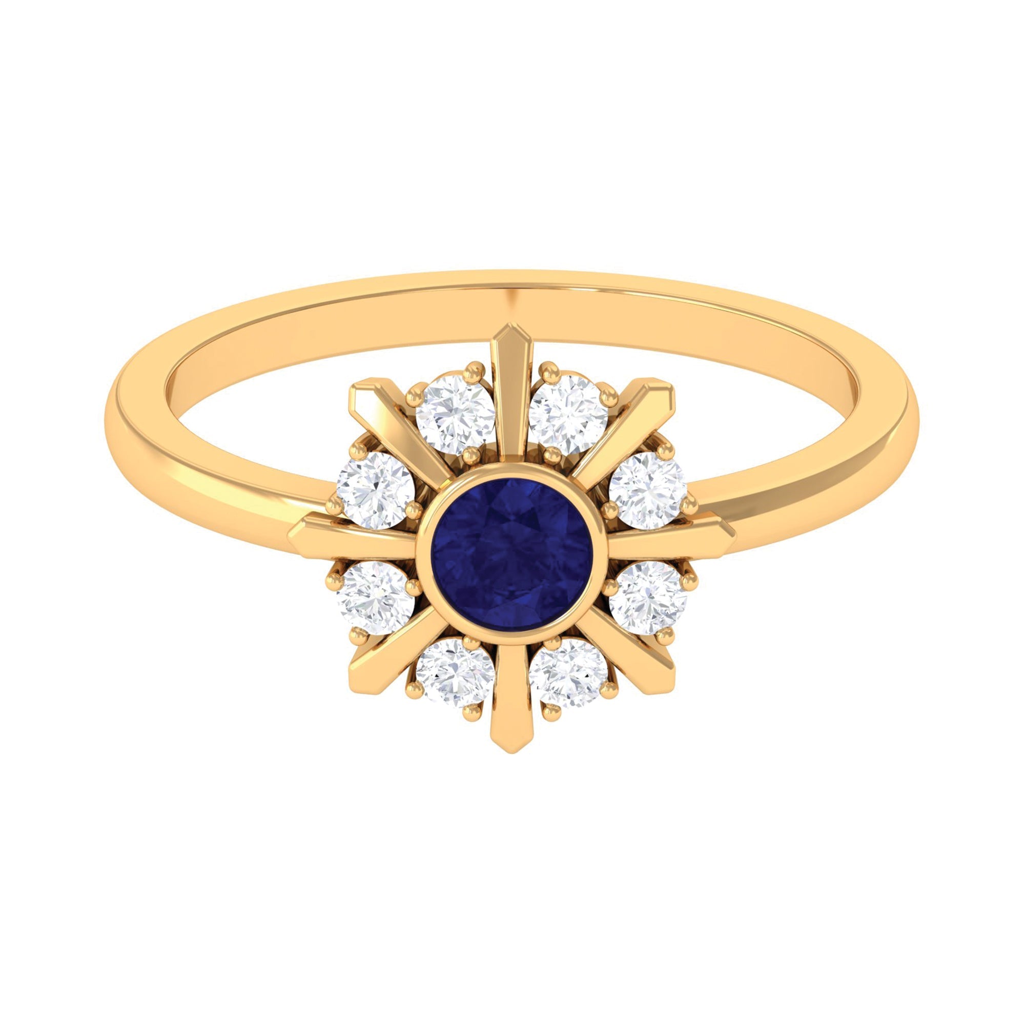 Certified Real Blue Sapphire Flower Promise Ring with Diamond