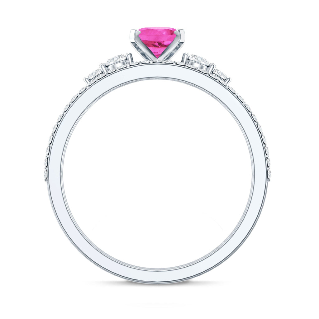1.50 CT Oval Cut Solitaire Created Pink Sapphire Ring Set with Diamond