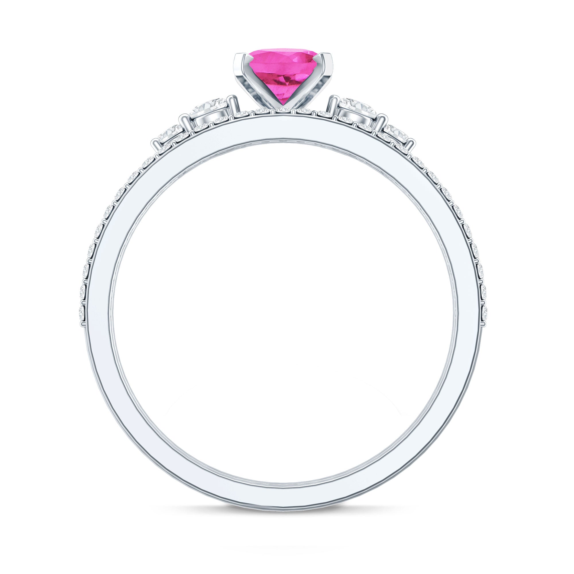 1.50 CT Oval Cut Solitaire Created Pink Sapphire Ring Set with Diamond