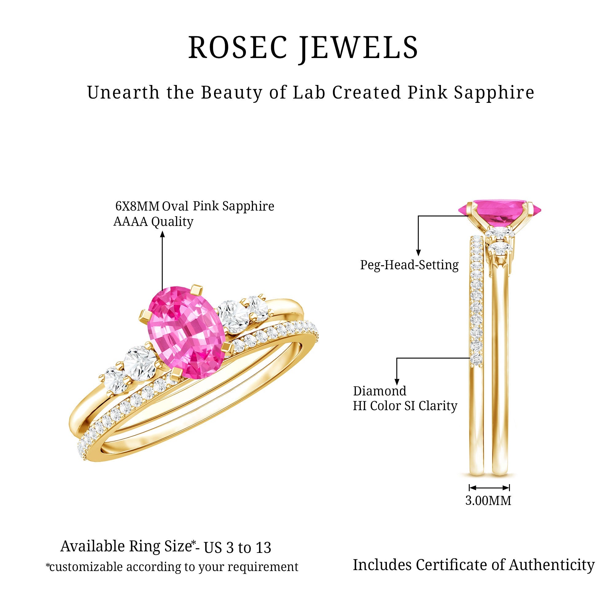 1.50 CT Oval Cut Solitaire Created Pink Sapphire Ring Set with Diamond