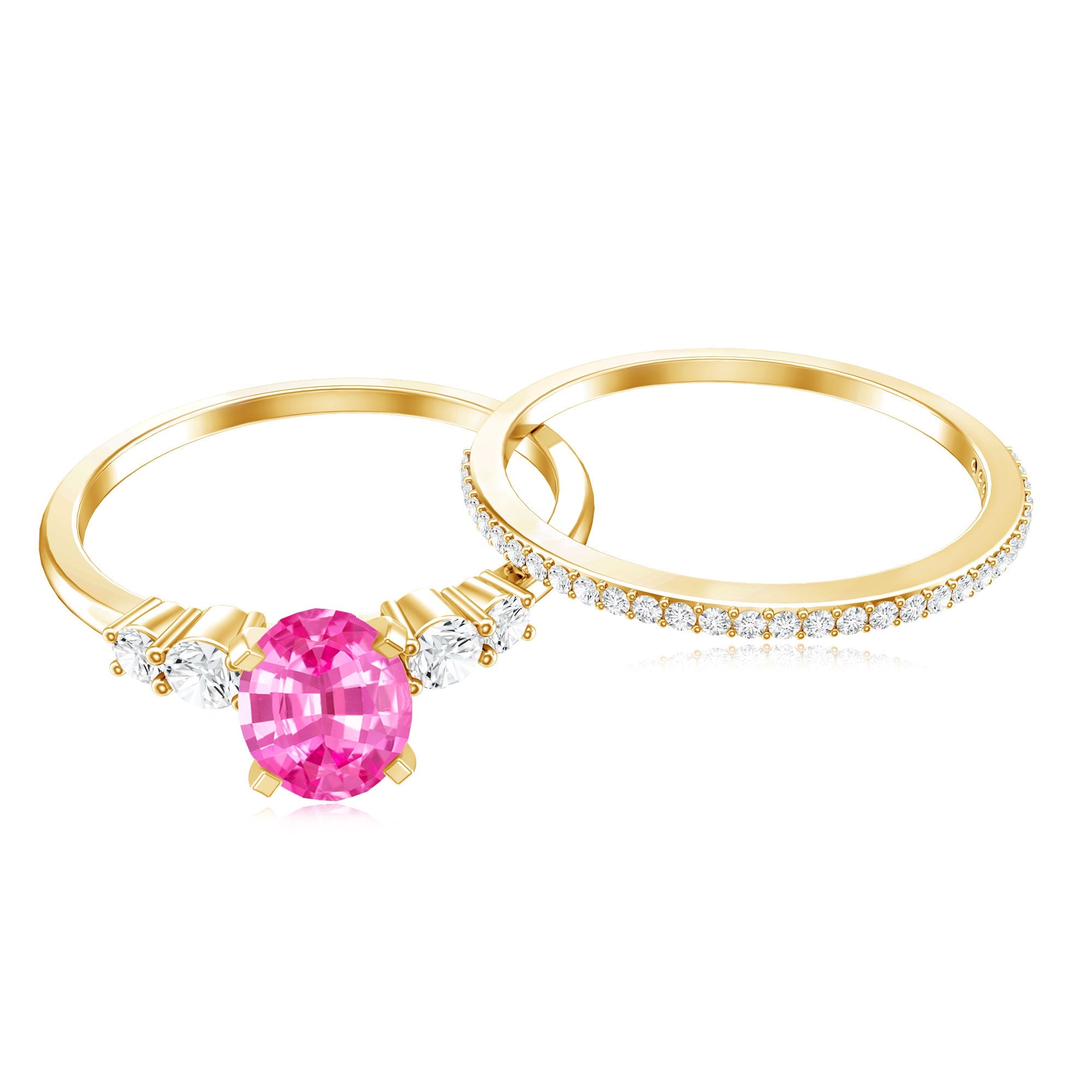 1.50 CT Oval Cut Solitaire Created Pink Sapphire Ring Set with Diamond