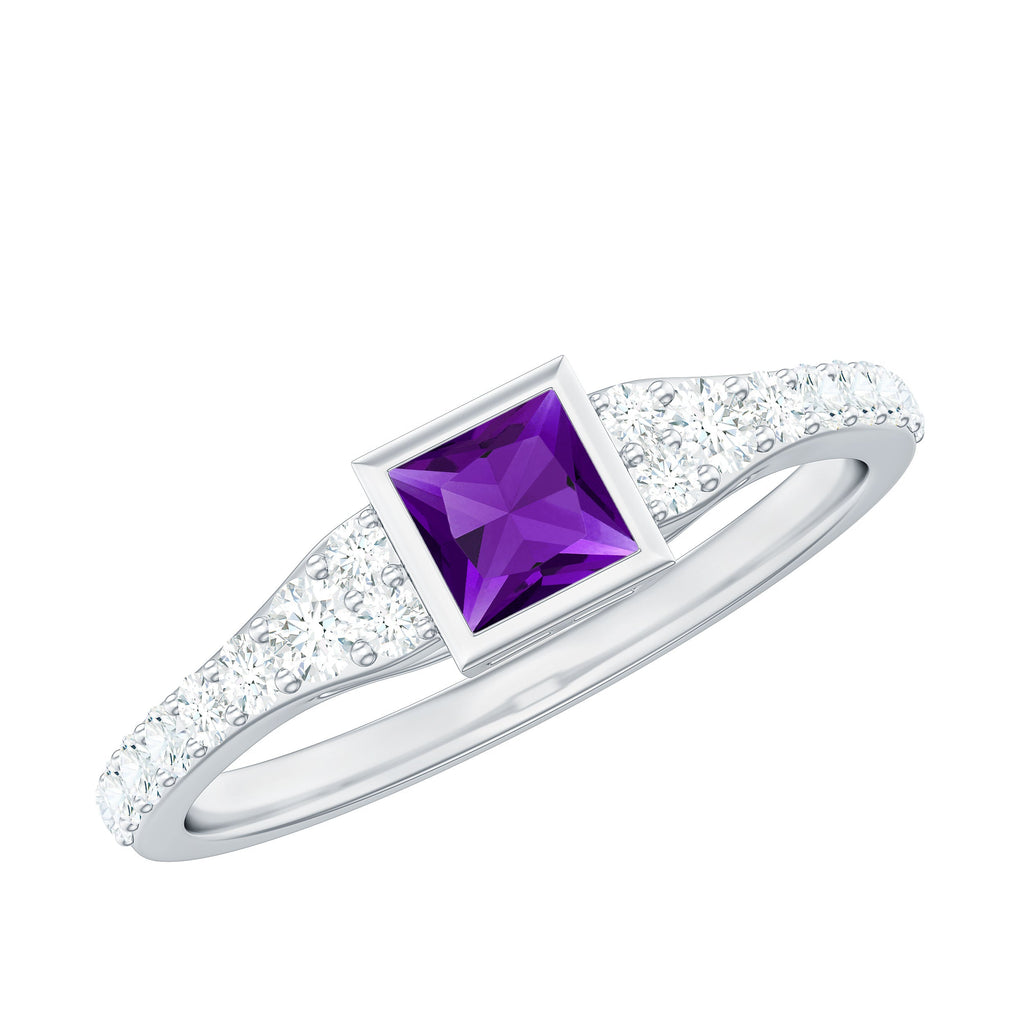 1 Carat Bezel Set Amethyst Solitaire Promise Ring with Diamond