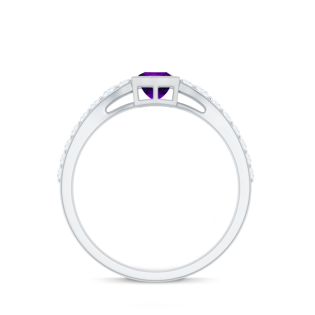 1 Carat Bezel Set Amethyst Solitaire Promise Ring with Diamond