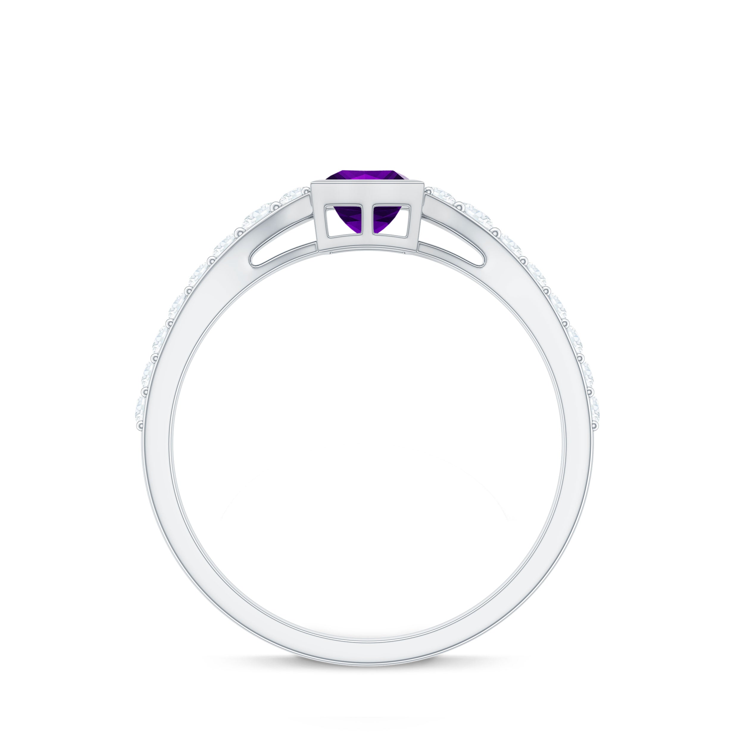 1 Carat Bezel Set Amethyst Solitaire Promise Ring with Diamond