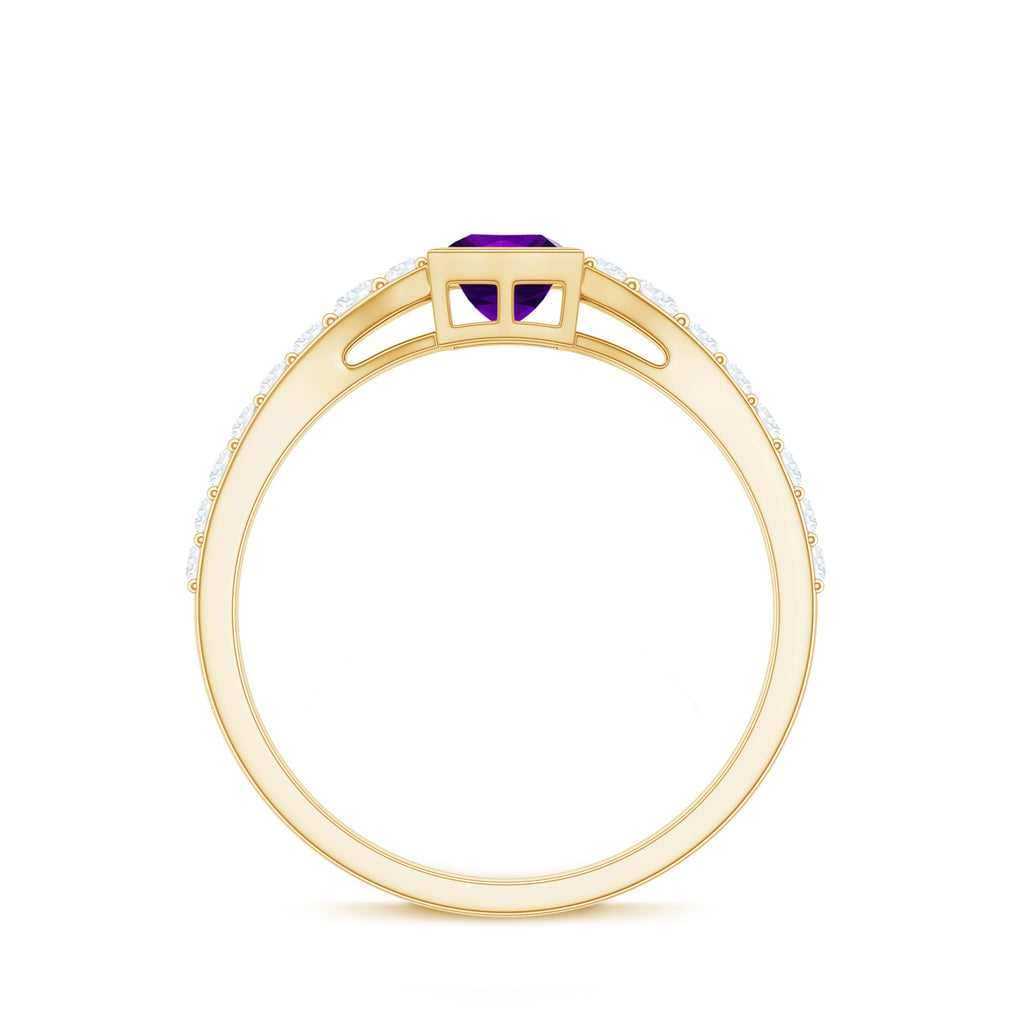 1 Carat Bezel Set Amethyst Solitaire Promise Ring with Diamond