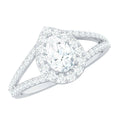 Pear Shape Cubic Zirconia Halo Engagement Ring in Split Shank