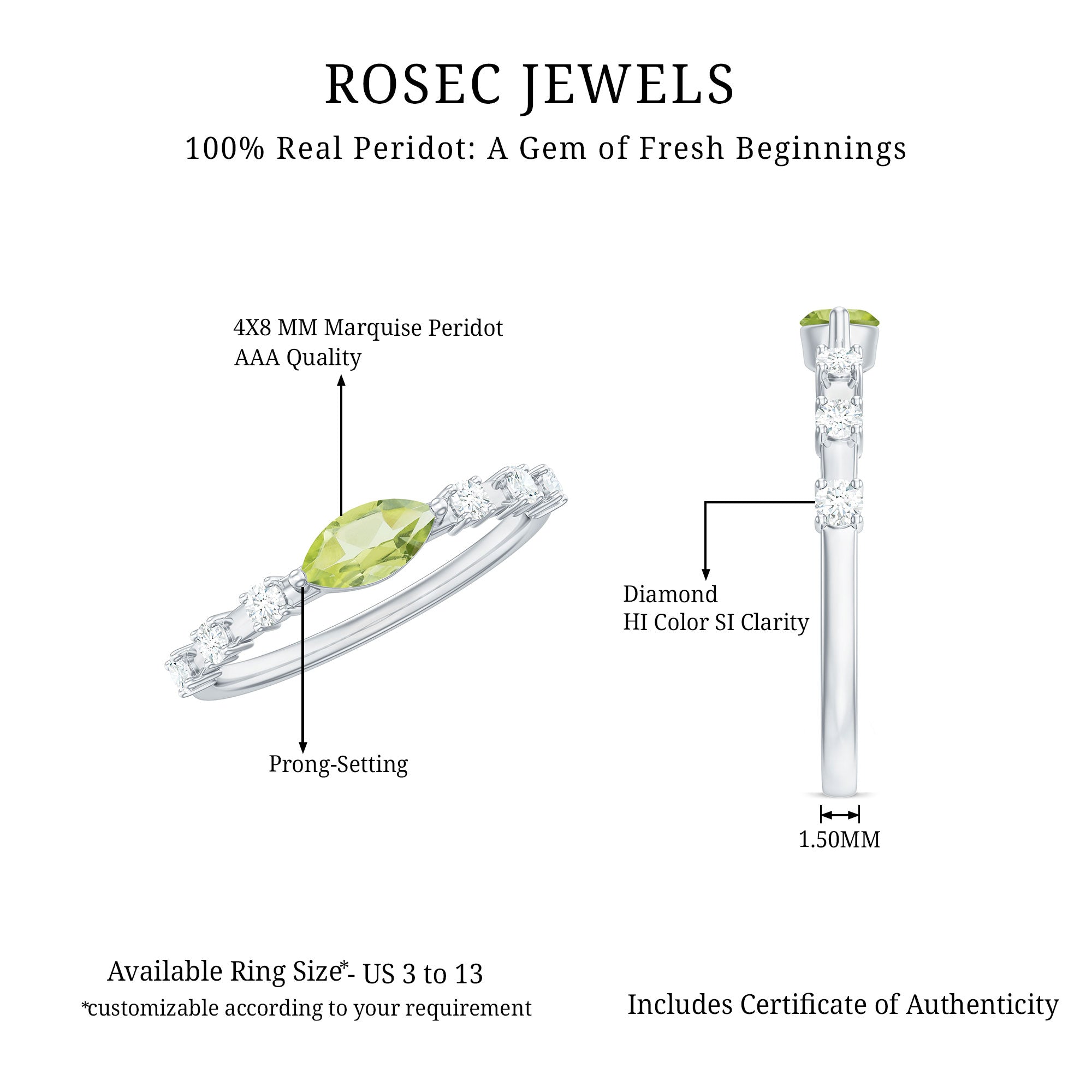 0.75 CT Peridot East West Ring with Diamond Accent