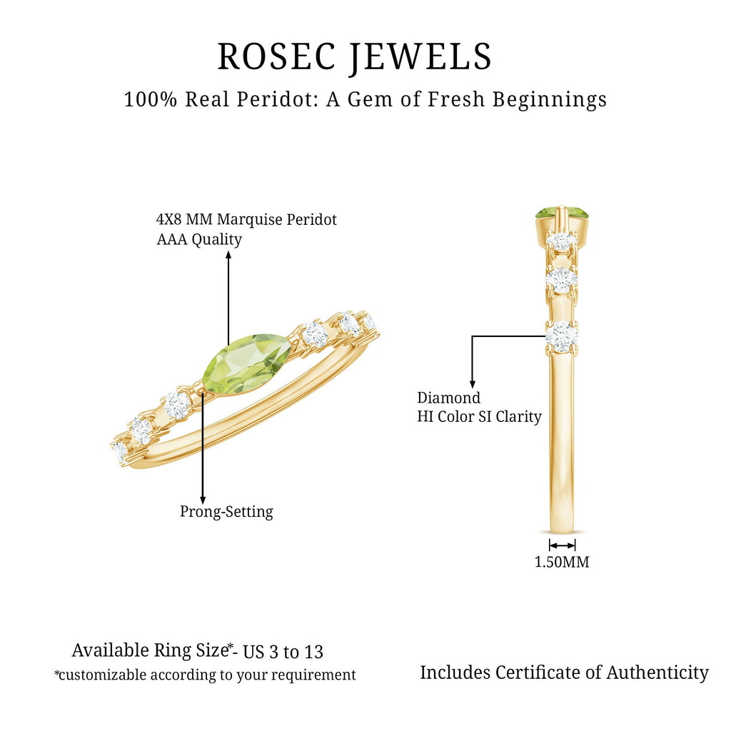 0.75 CT Peridot East West Ring with Diamond Accent