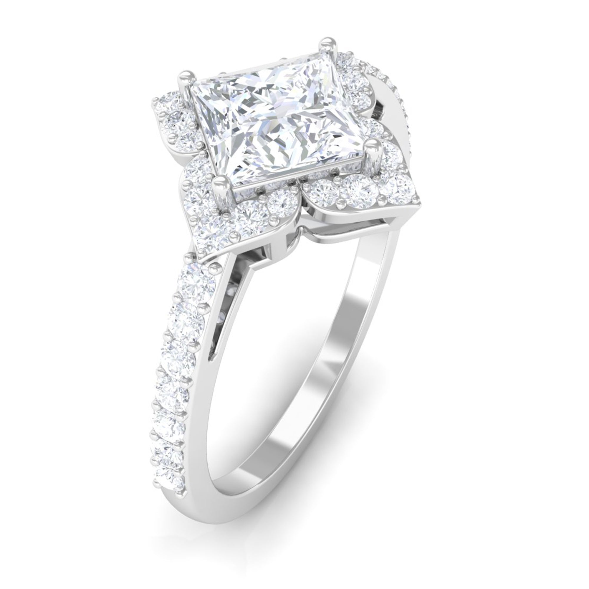1.75 CT Princess Cut Zircon Engagement Ring Floral Halo