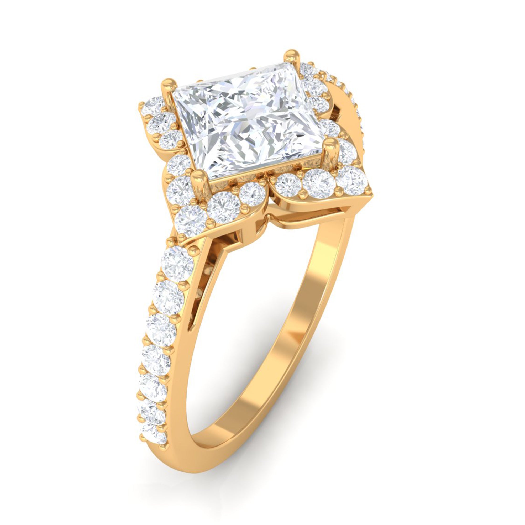 1.75 CT Princess Cut Zircon Engagement Ring Floral Halo