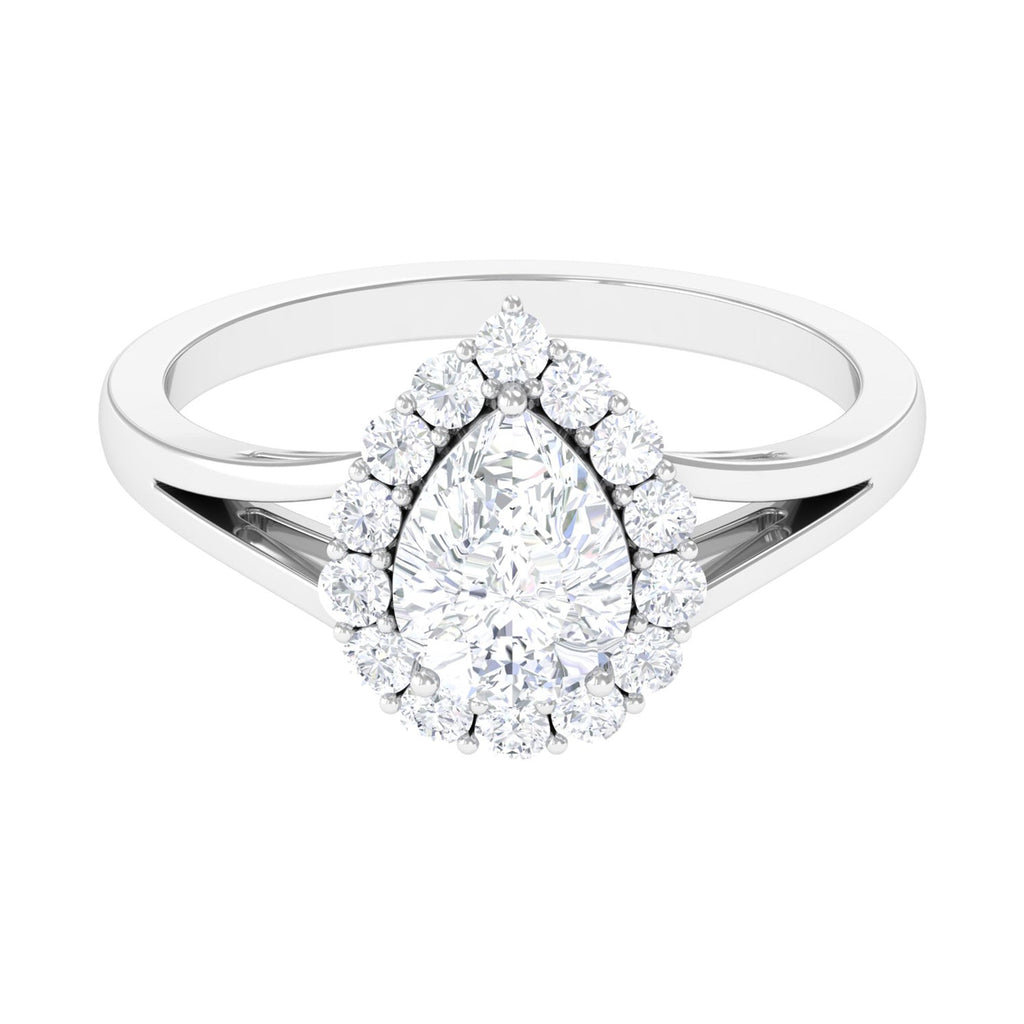 Zircon Pear Halo Engagement Ring with Split Shank