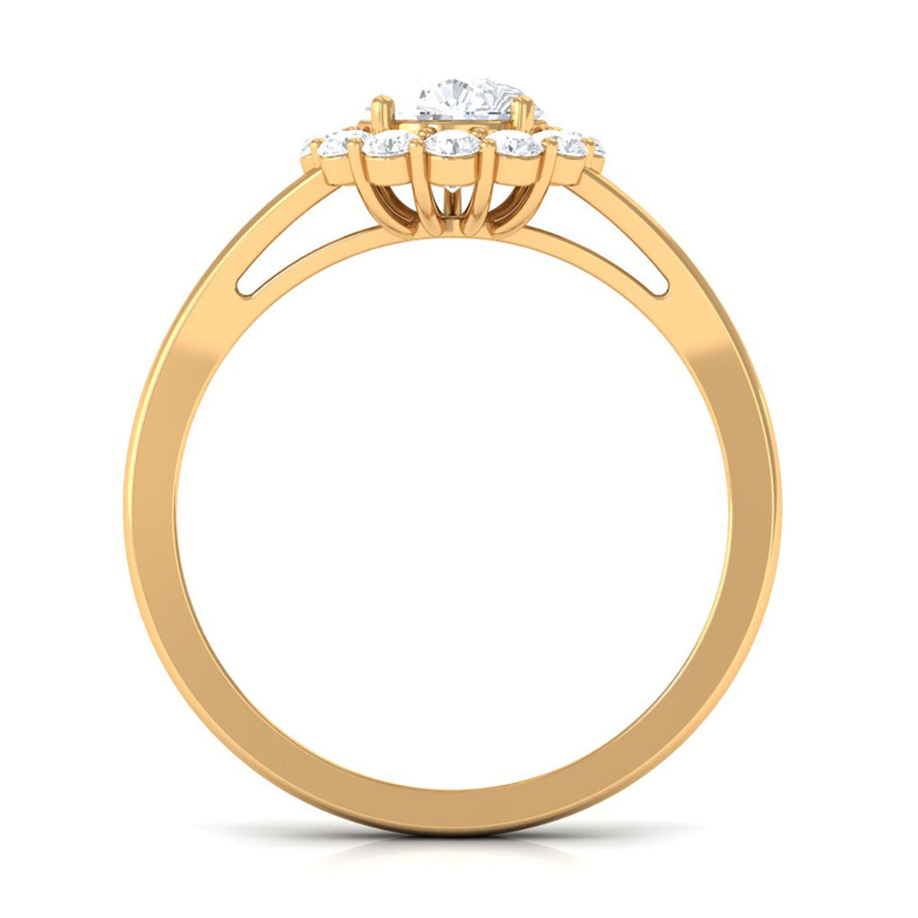Zircon Pear Halo Engagement Ring with Split Shank