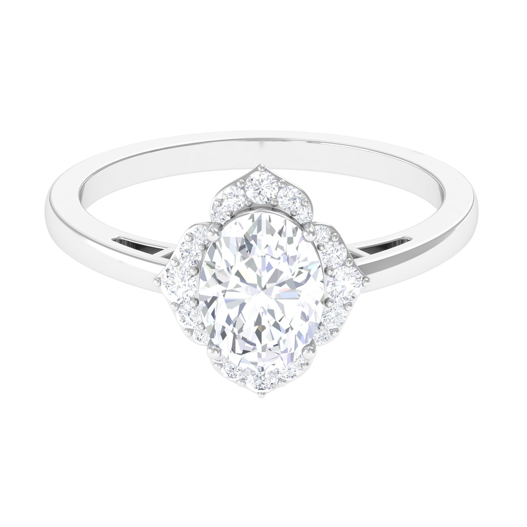 2.25 CT Prong Set Oval Zircon Flower Engagement Ring