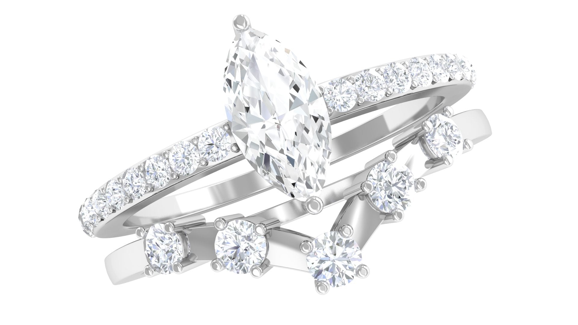 1.25 CT Marquise and Round Cut Zircon Solitaire Bridal Ring Set