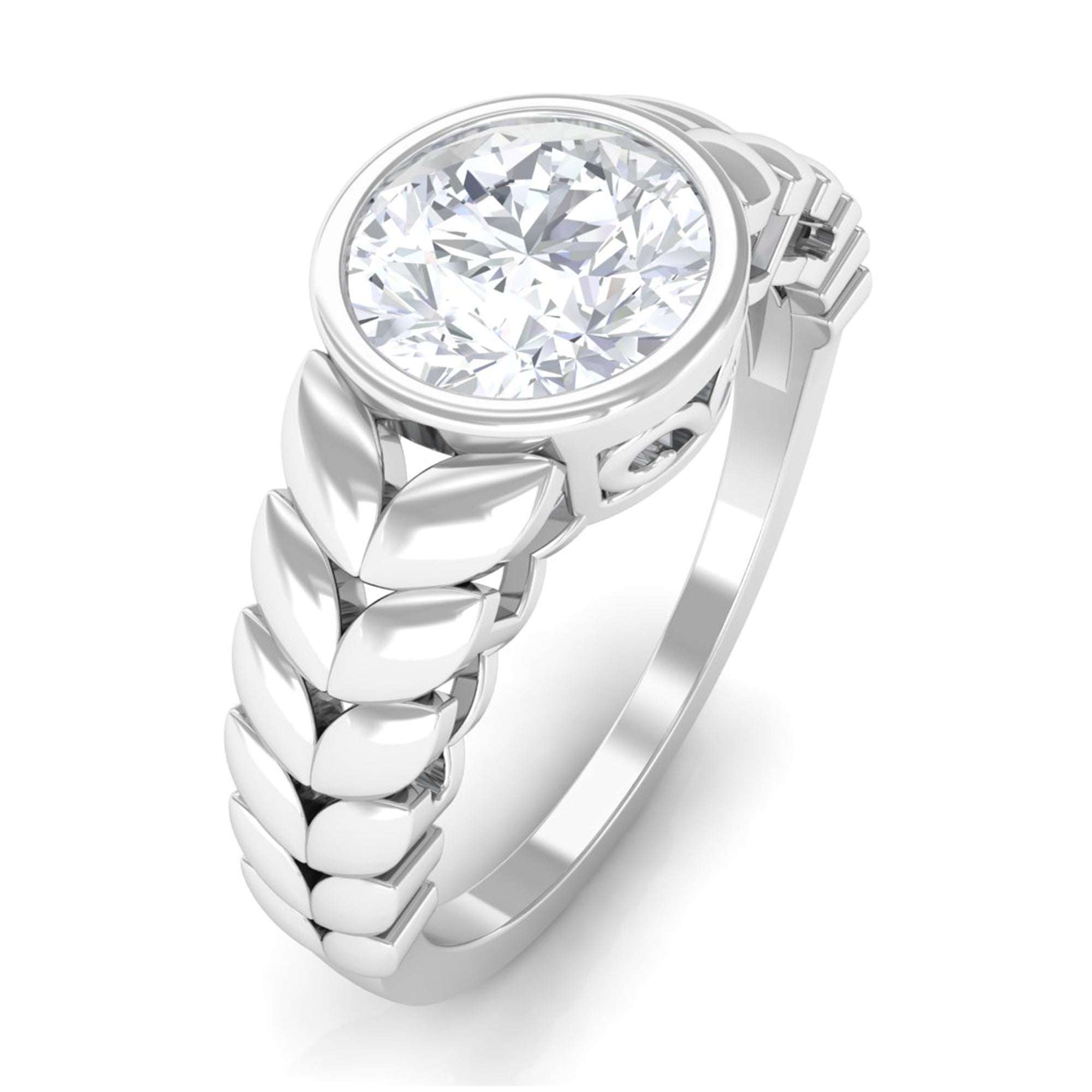 1.3 Carat Bezel Set Cubic Zirconia Leaf Engagement Ring