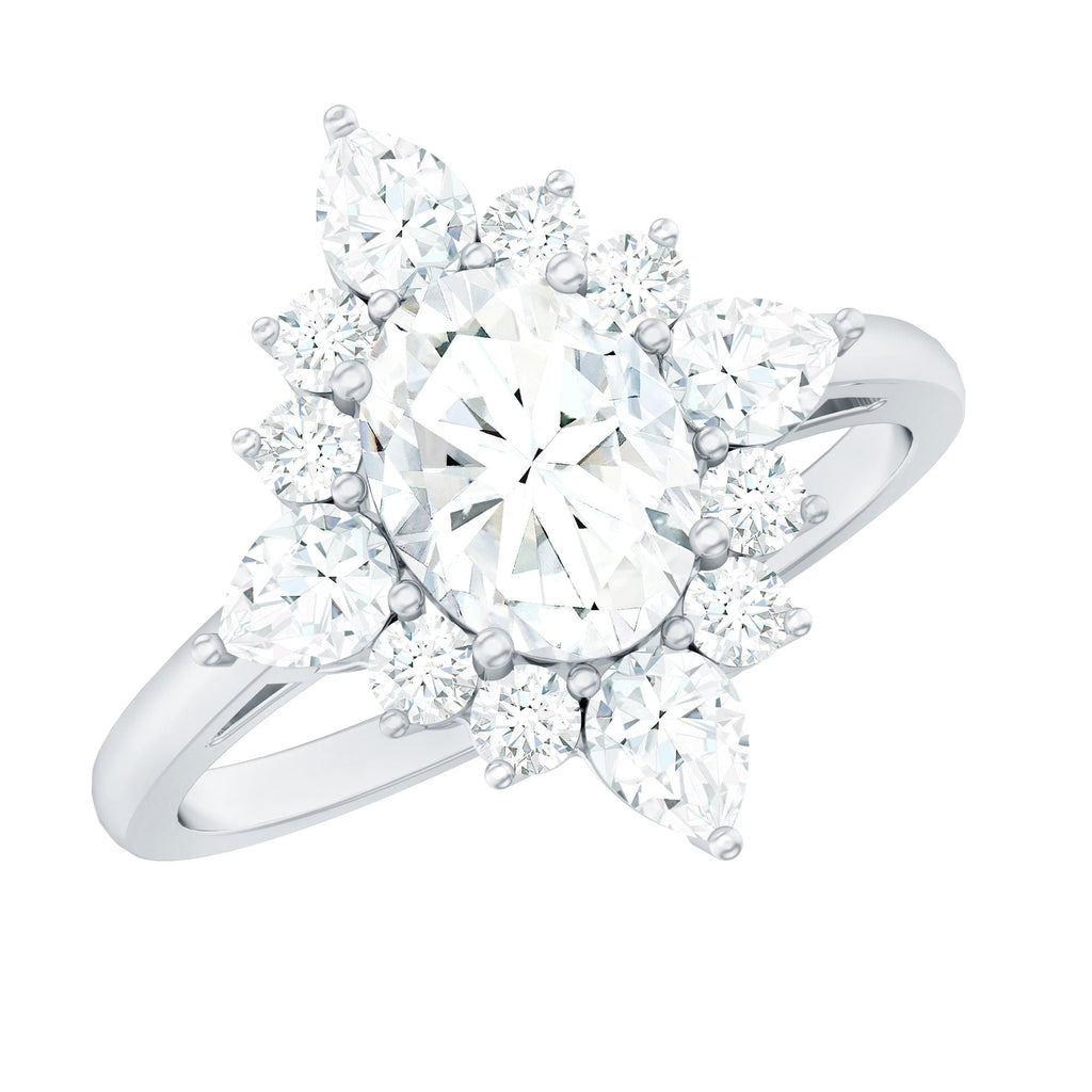 1 Carat Oval Zirconia Statement Engagement Ring with Halo