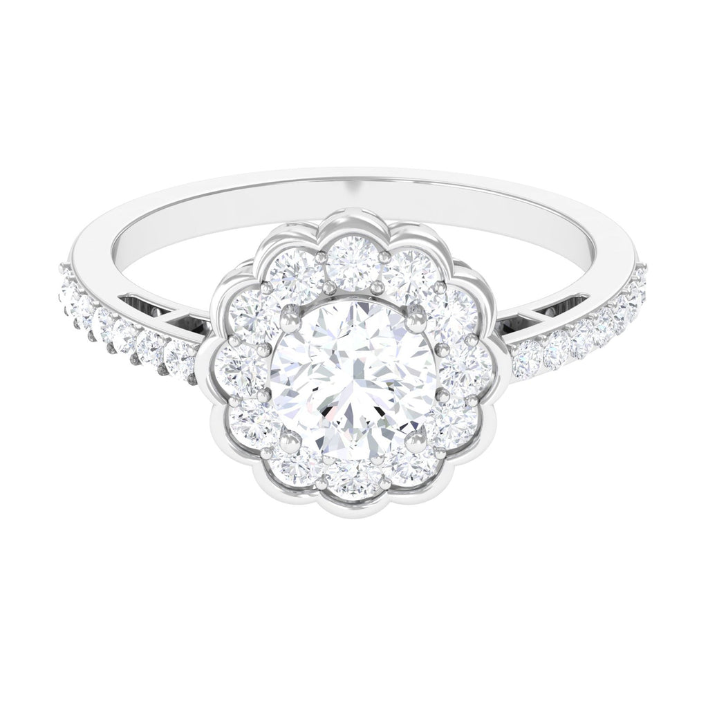 Cubic Zirconia Flower Engagement Ring with Side Stones