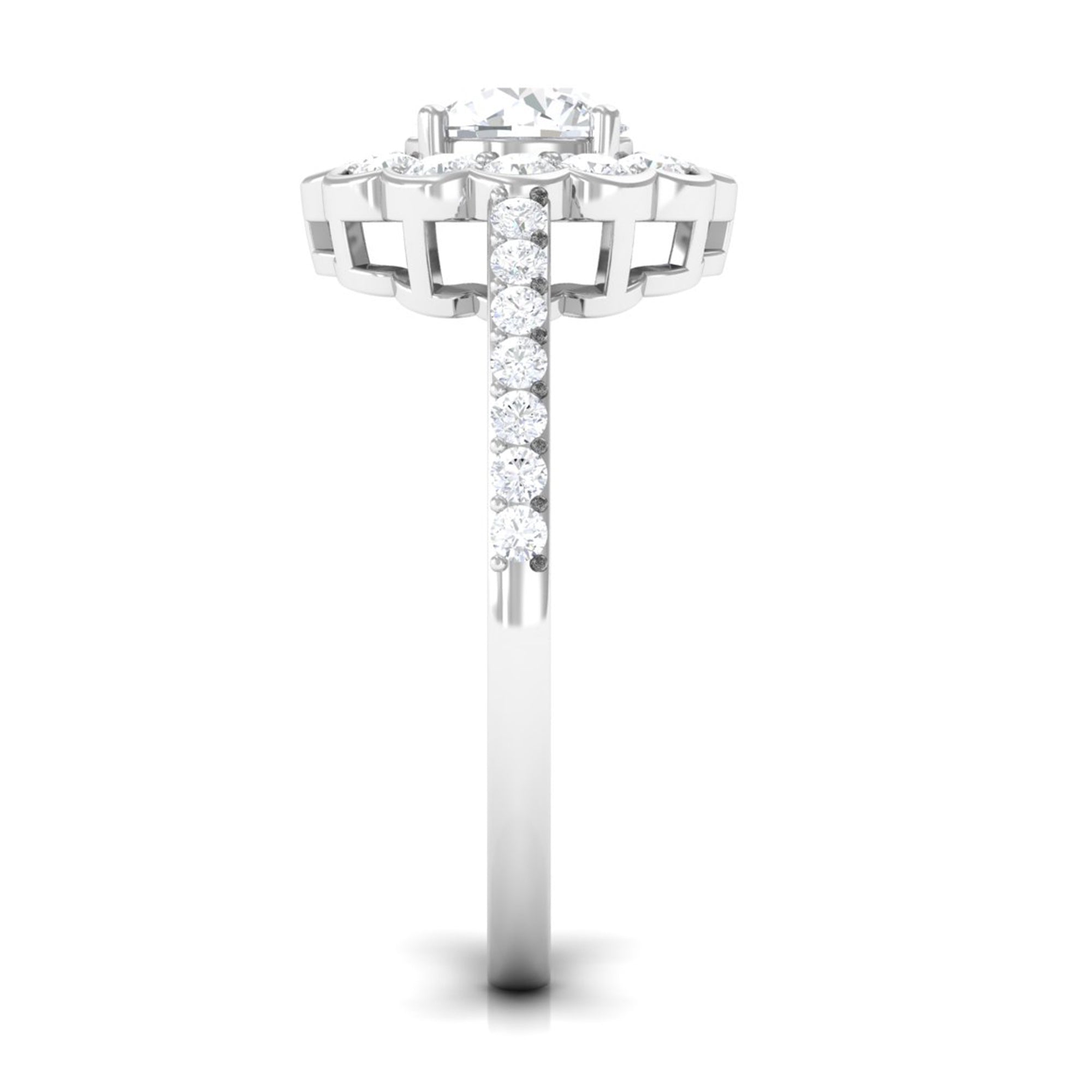 Cubic Zirconia Flower Engagement Ring with Side Stones