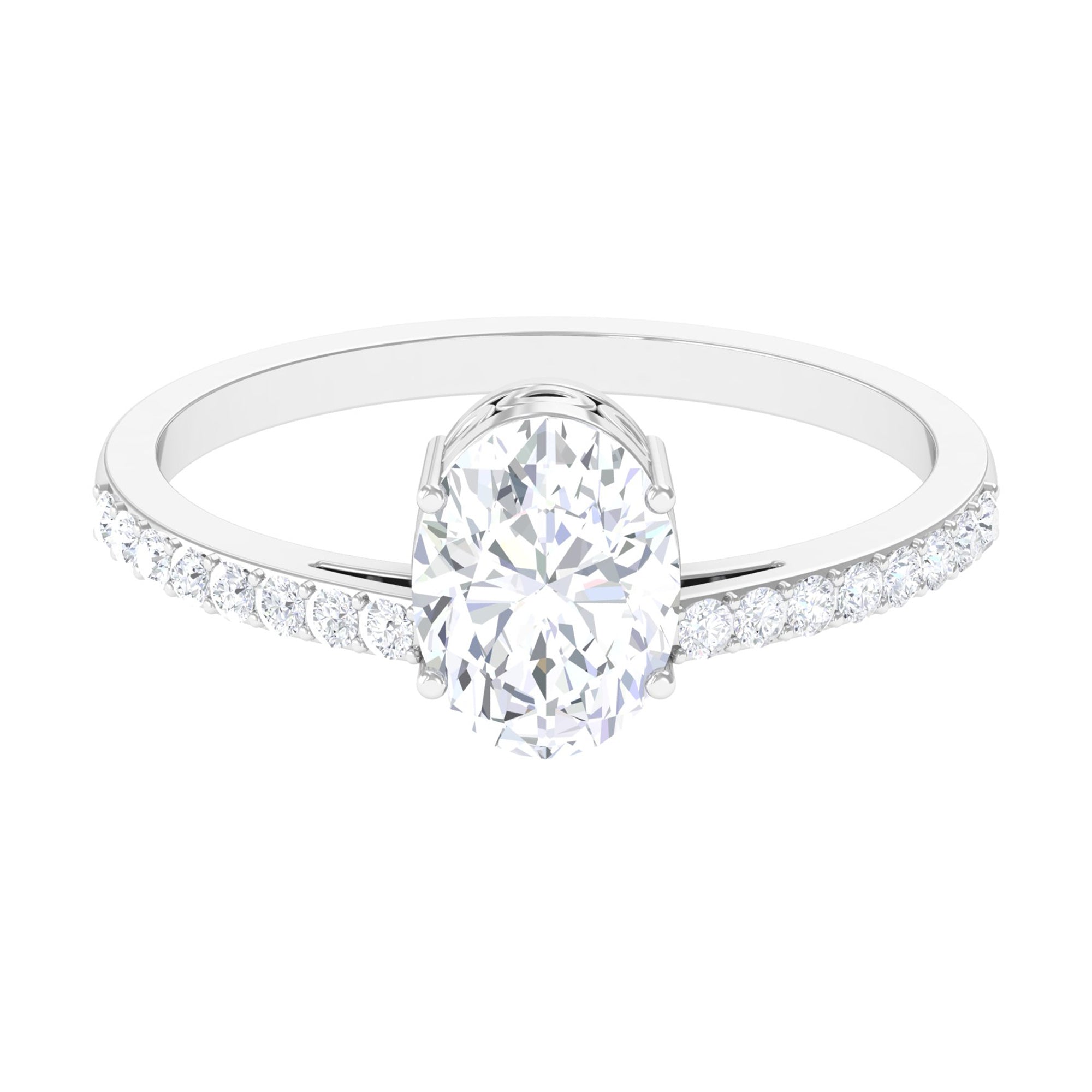 1.2 Carat Oval Cut Solitaire Zircon Engagement Ring with Side Stones