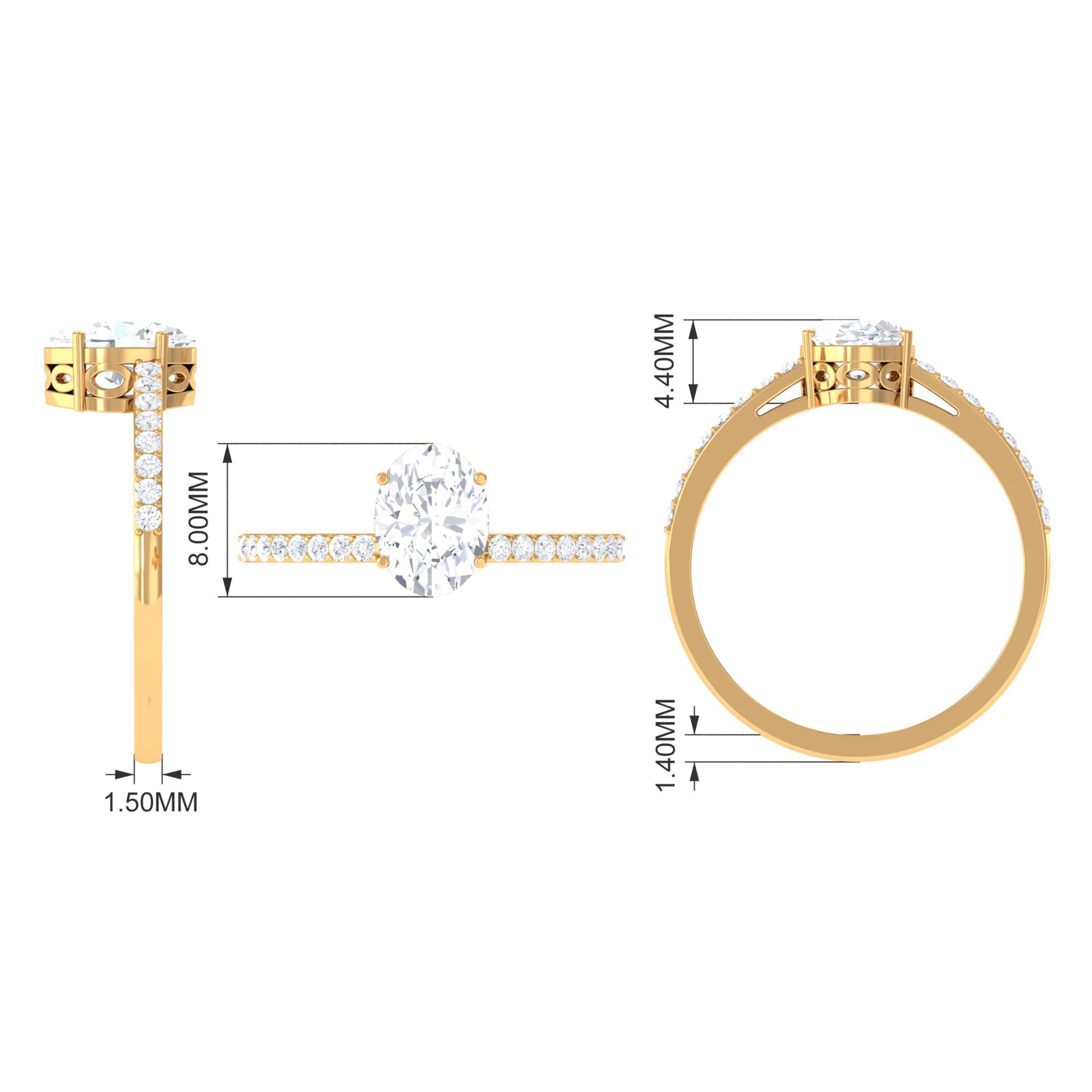 1.2 Carat Oval Cut Solitaire Zircon Engagement Ring with Side Stones