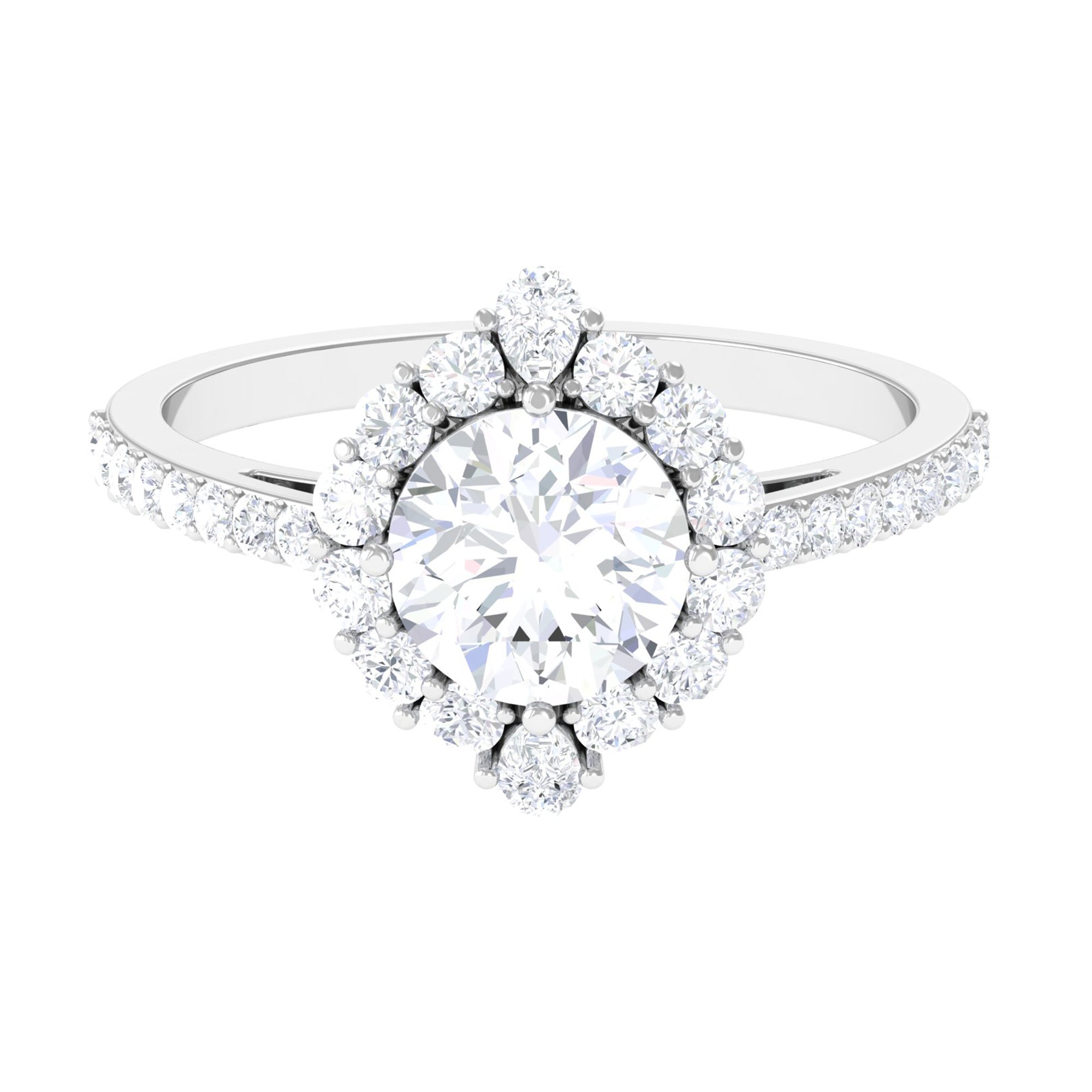 1 Carat Round Cubic Zirconia Halo Engagement Ring