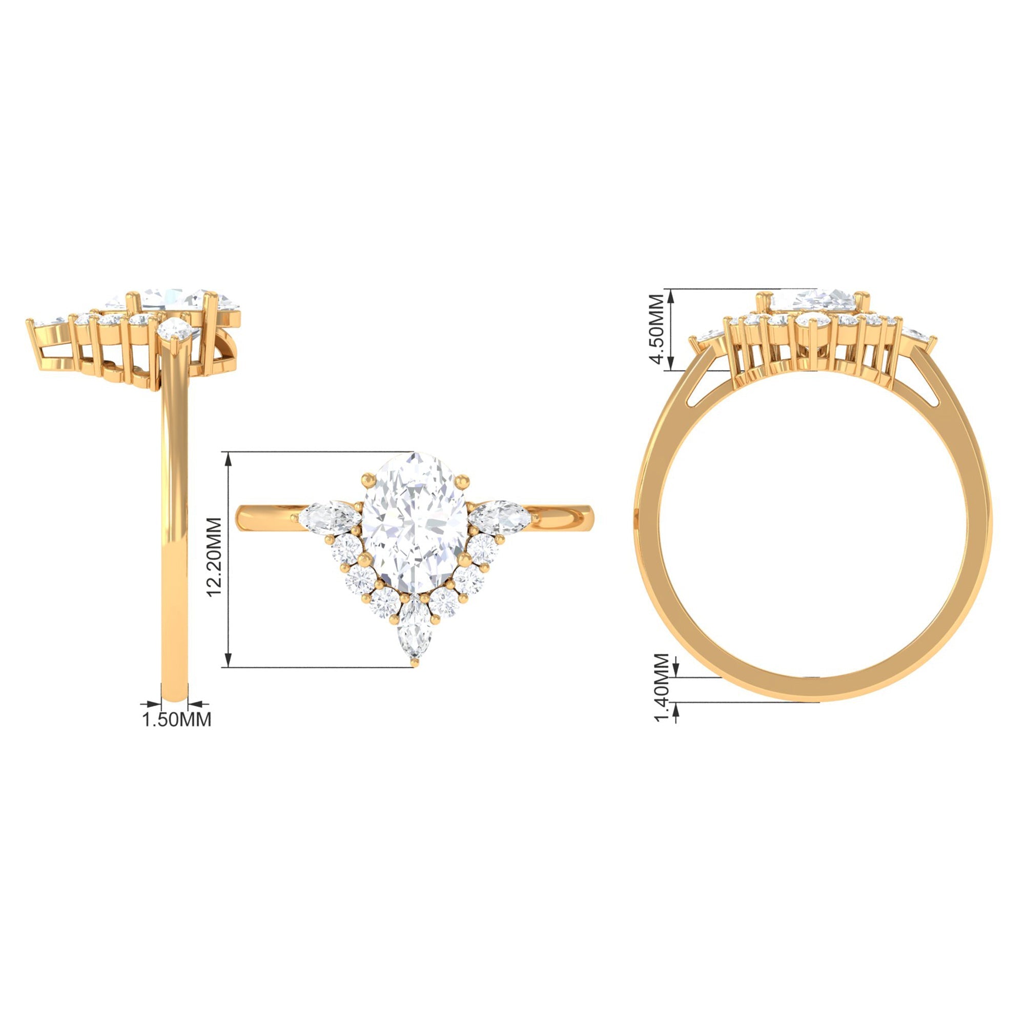 1 Carat Oval Zircon Unique Engagement Ring for Women