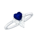 Real 0.6 Carat Heart Shape Blue Sapphire Promise Ring with Diamond