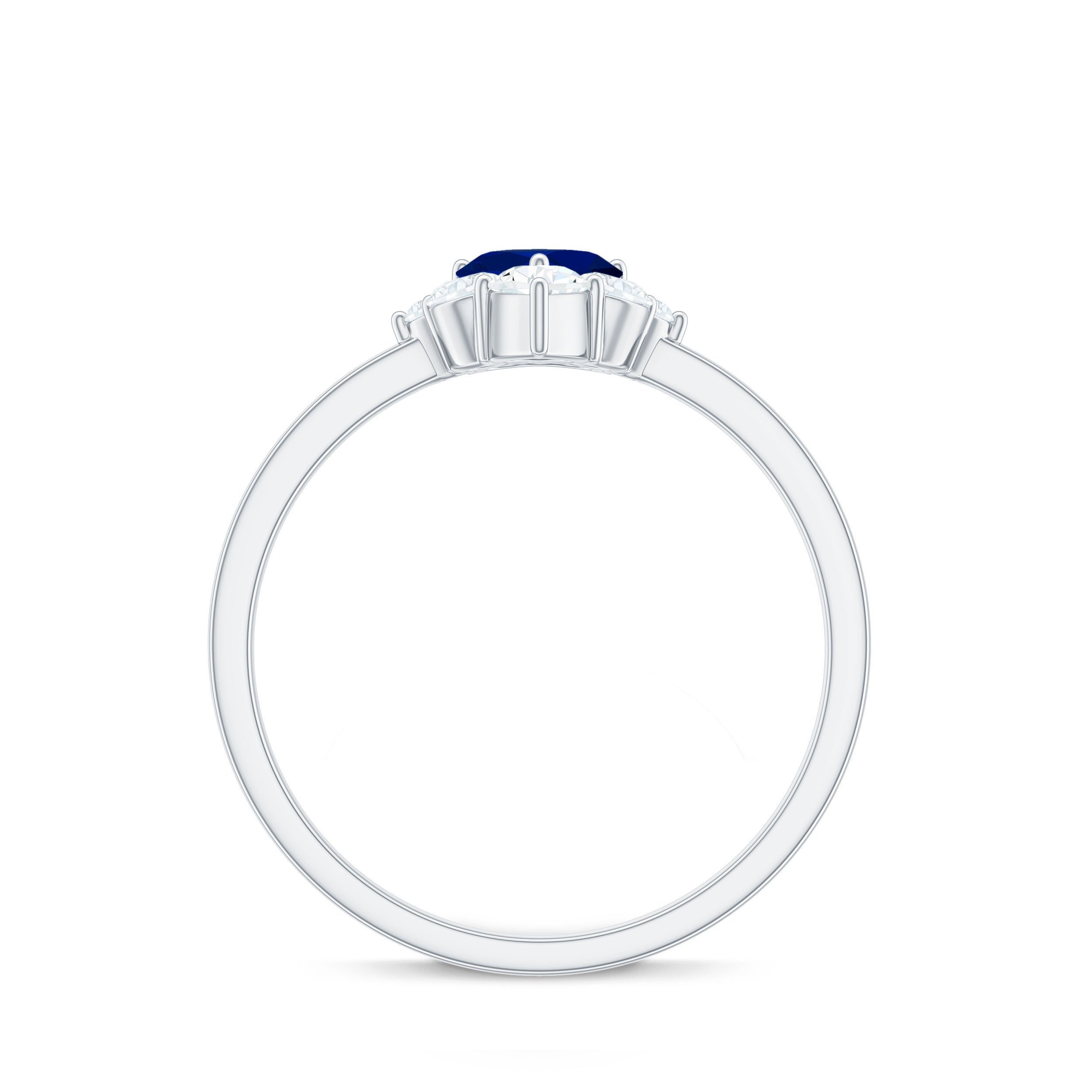 Real 0.6 Carat Heart Shape Blue Sapphire Promise Ring with Diamond