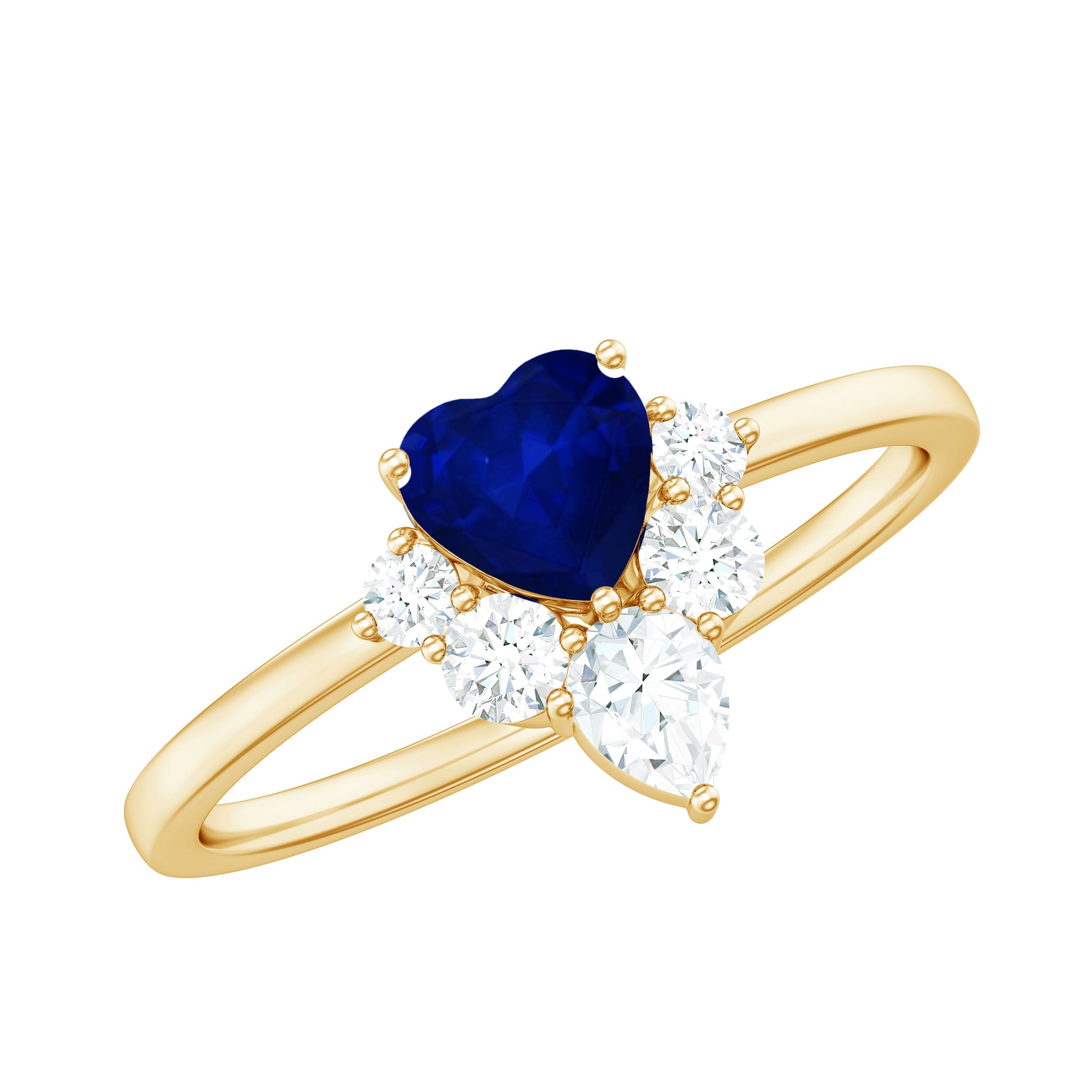 Real 0.6 Carat Heart Shape Blue Sapphire Promise Ring with Diamond