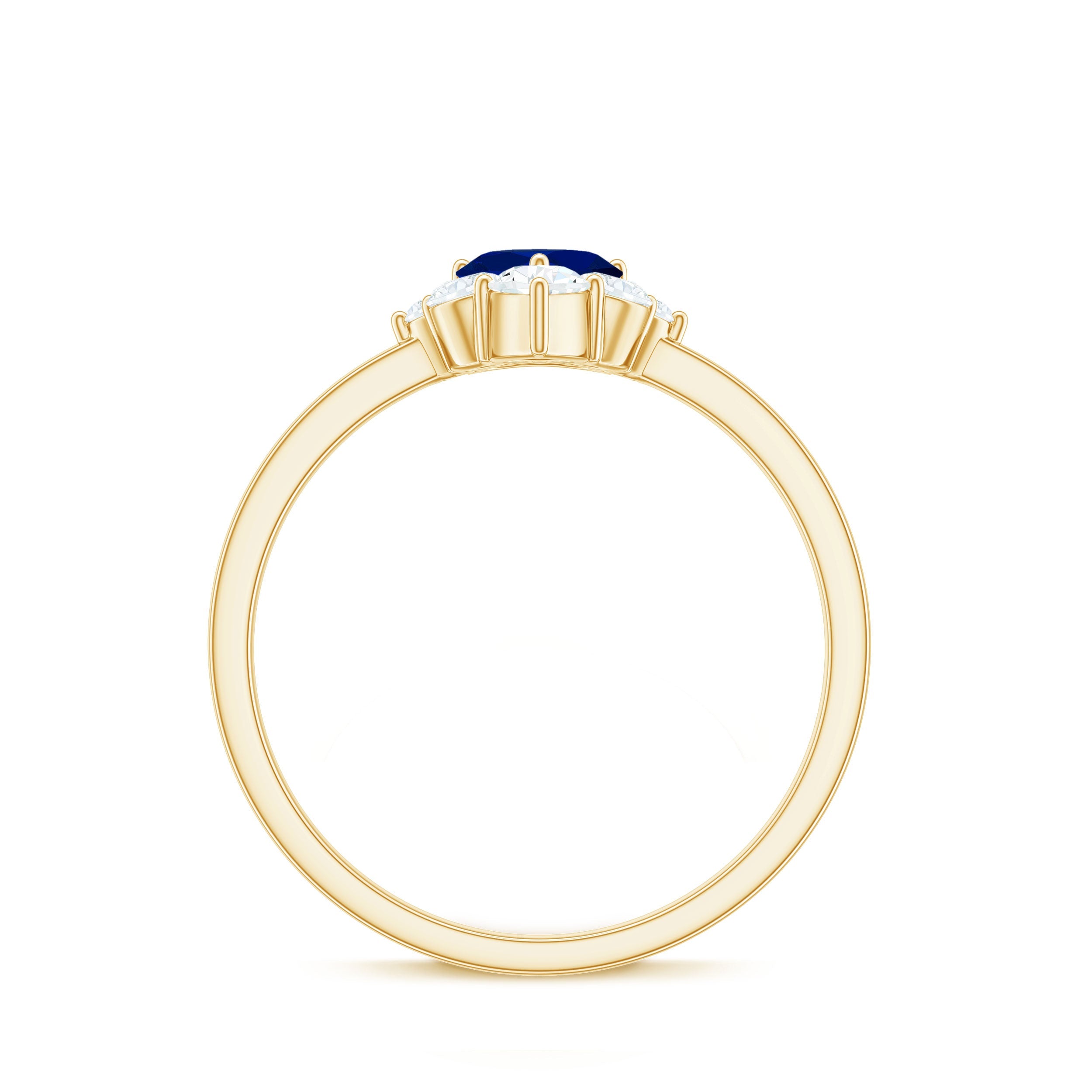 Real 0.6 Carat Heart Shape Blue Sapphire Promise Ring with Diamond