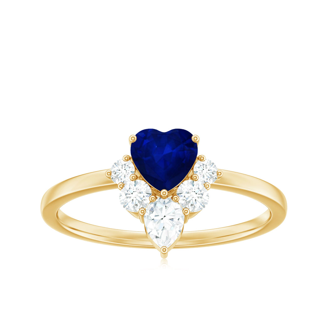Real 0.6 Carat Heart Shape Blue Sapphire Promise Ring with Diamond