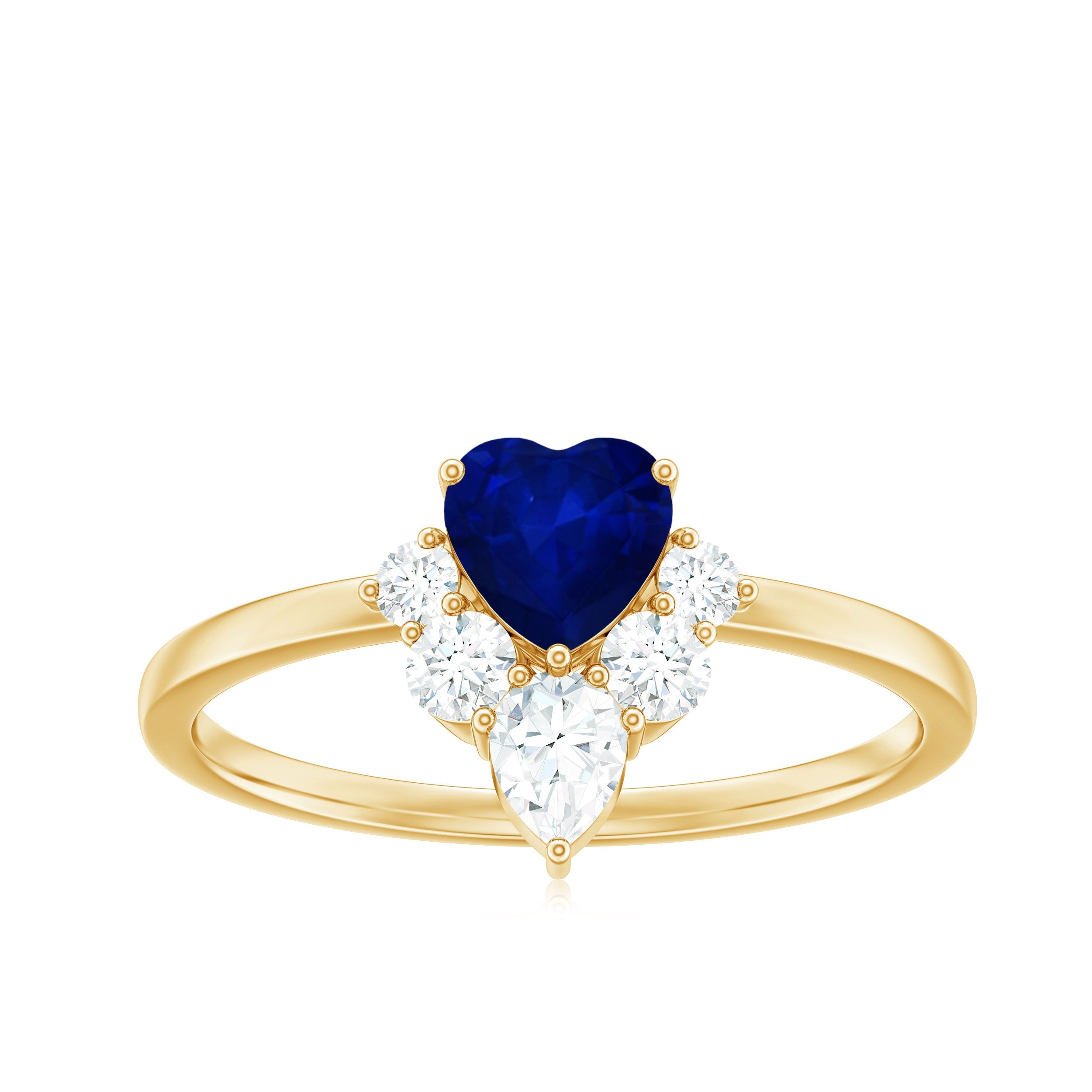 Real 0.6 Carat Heart Shape Blue Sapphire Promise Ring with Diamond