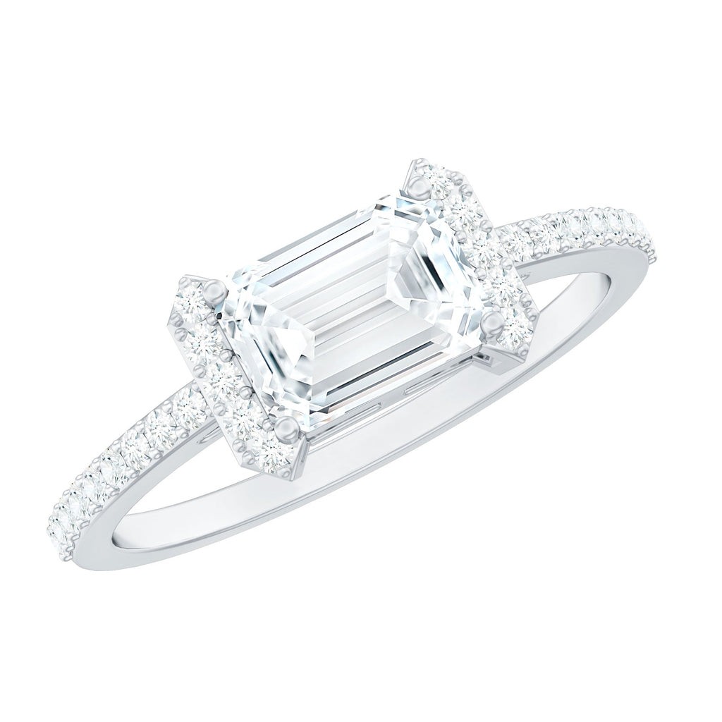 1.7 Carat Cubic Zirconia Emerald Cut East West Engagement Ring