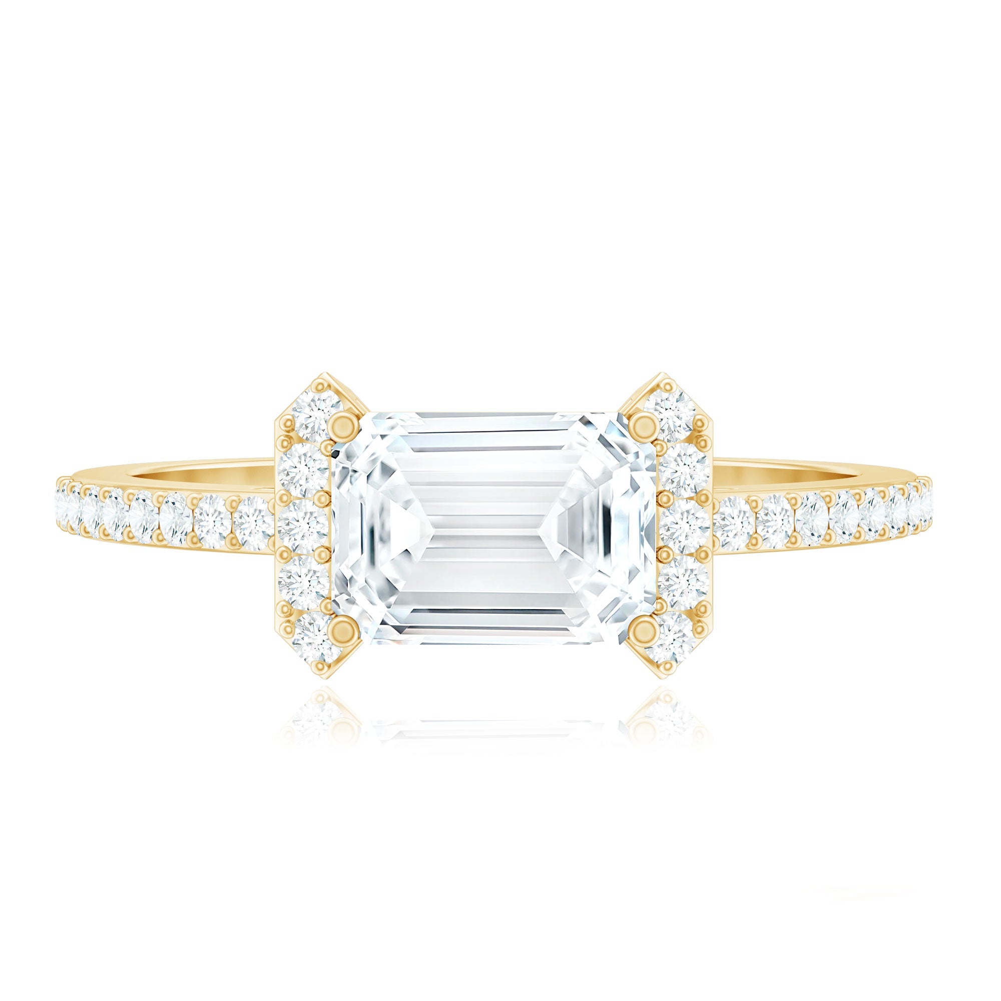 1.7 Carat Cubic Zirconia Emerald Cut East West Engagement Ring