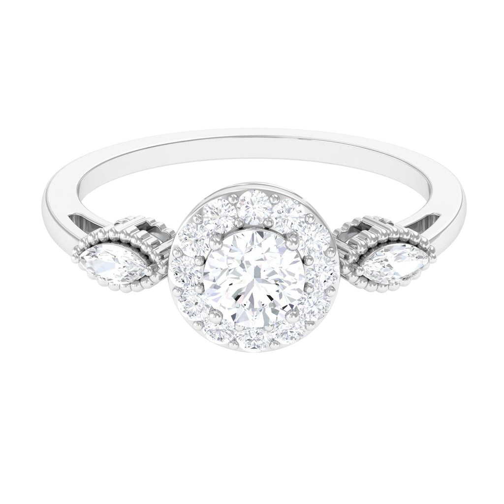 Classic Round Zircon Engagement Ring with Halo