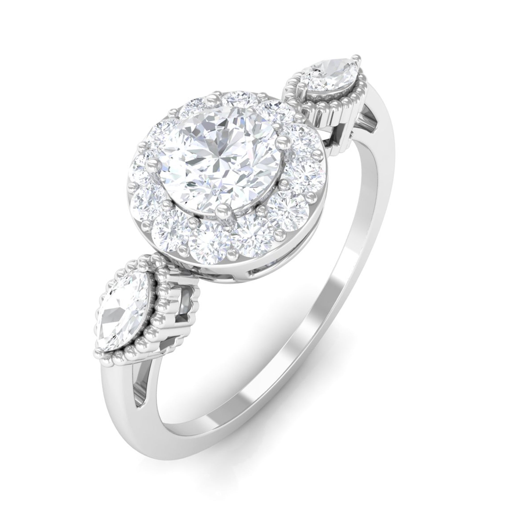 Classic Round Zircon Engagement Ring with Halo