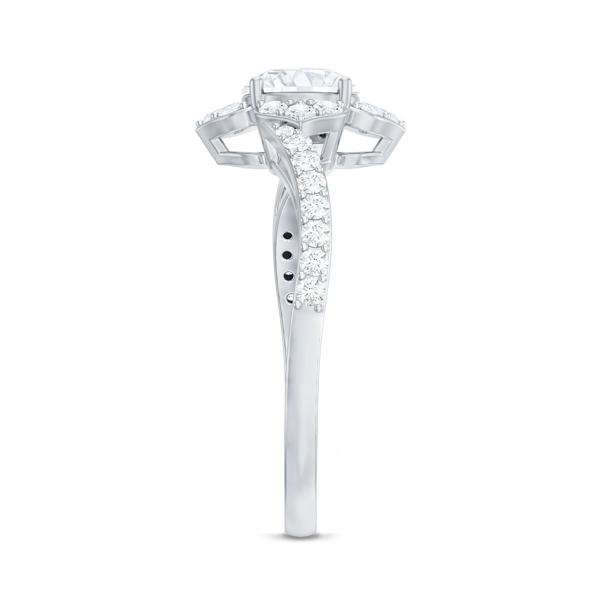 0.9 Carat Round Zircon Flower Engagement Ring in Bypass Shank