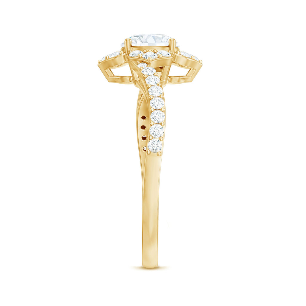 0.9 Carat Round Zircon Flower Engagement Ring in Bypass Shank