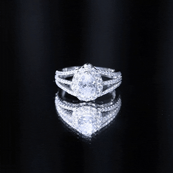 Pear Shaped Cubic Zirconia Split Shank Engagement Ring for Women