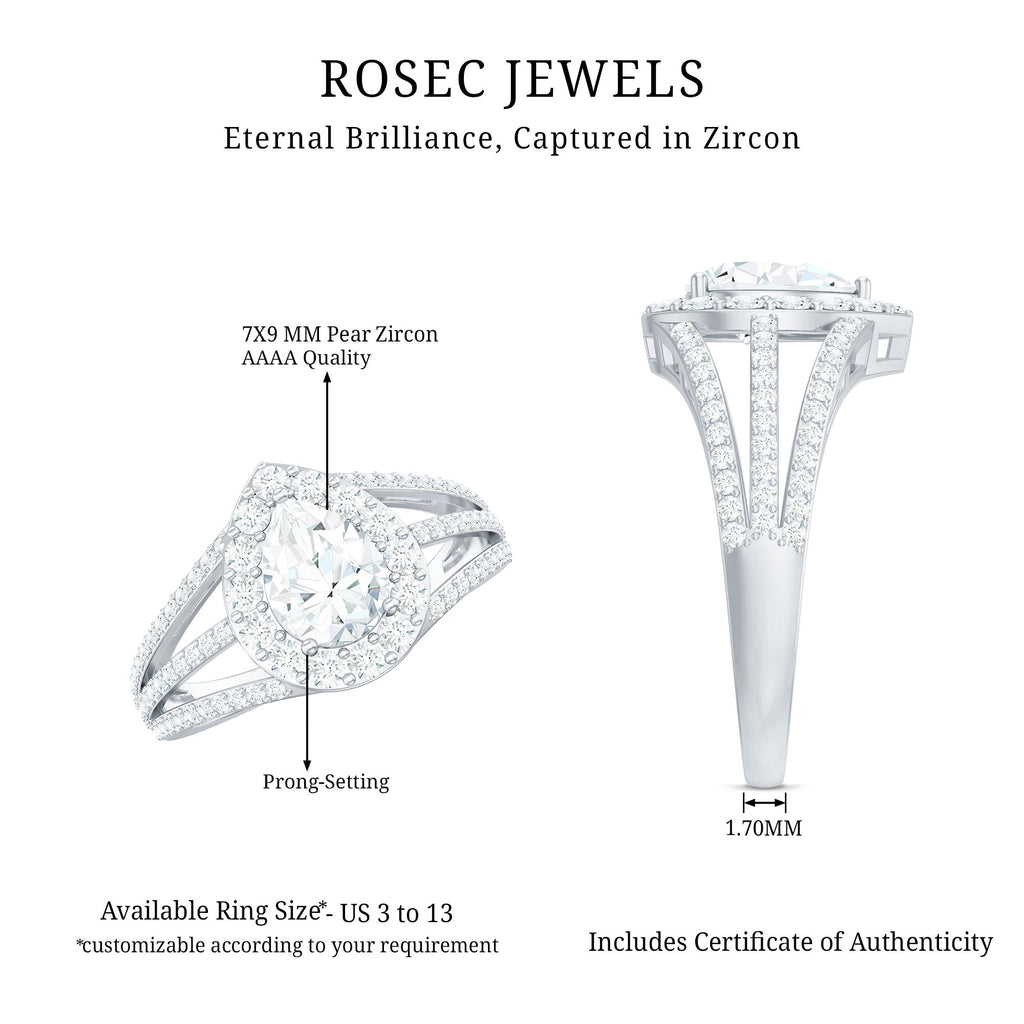 Pear Shaped Cubic Zirconia Split Shank Engagement Ring for Women